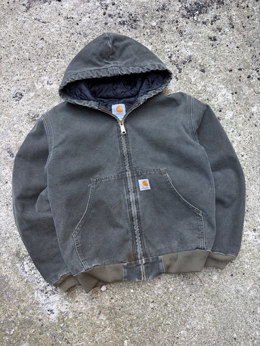 Vintage Carhartt Quilted Lined Canvas Hooded Active Jacket Size Large YOUTH