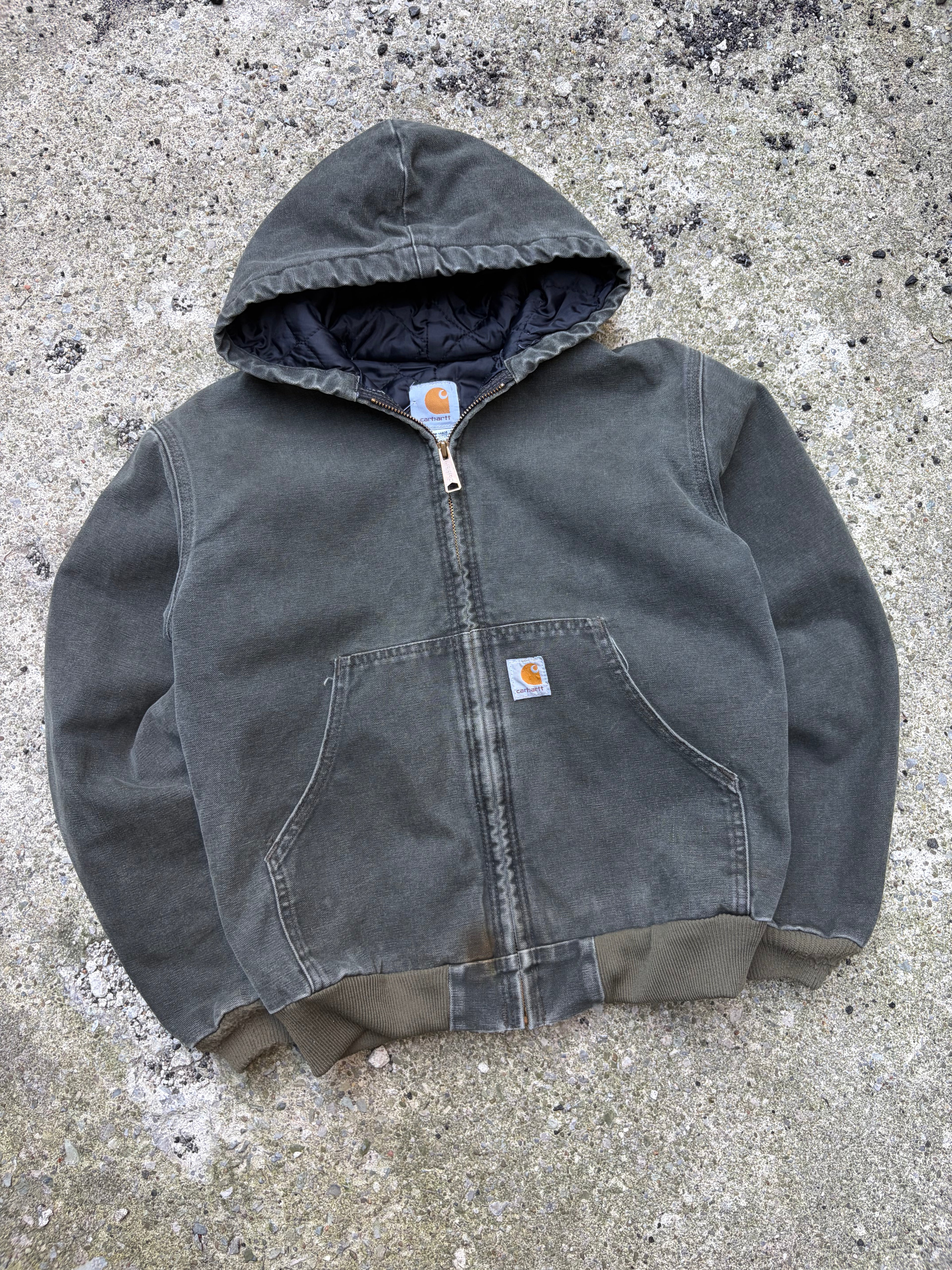 Vintage Carhartt Quilted Lined Canvas Hooded Active Jacket Size Large YOUTH