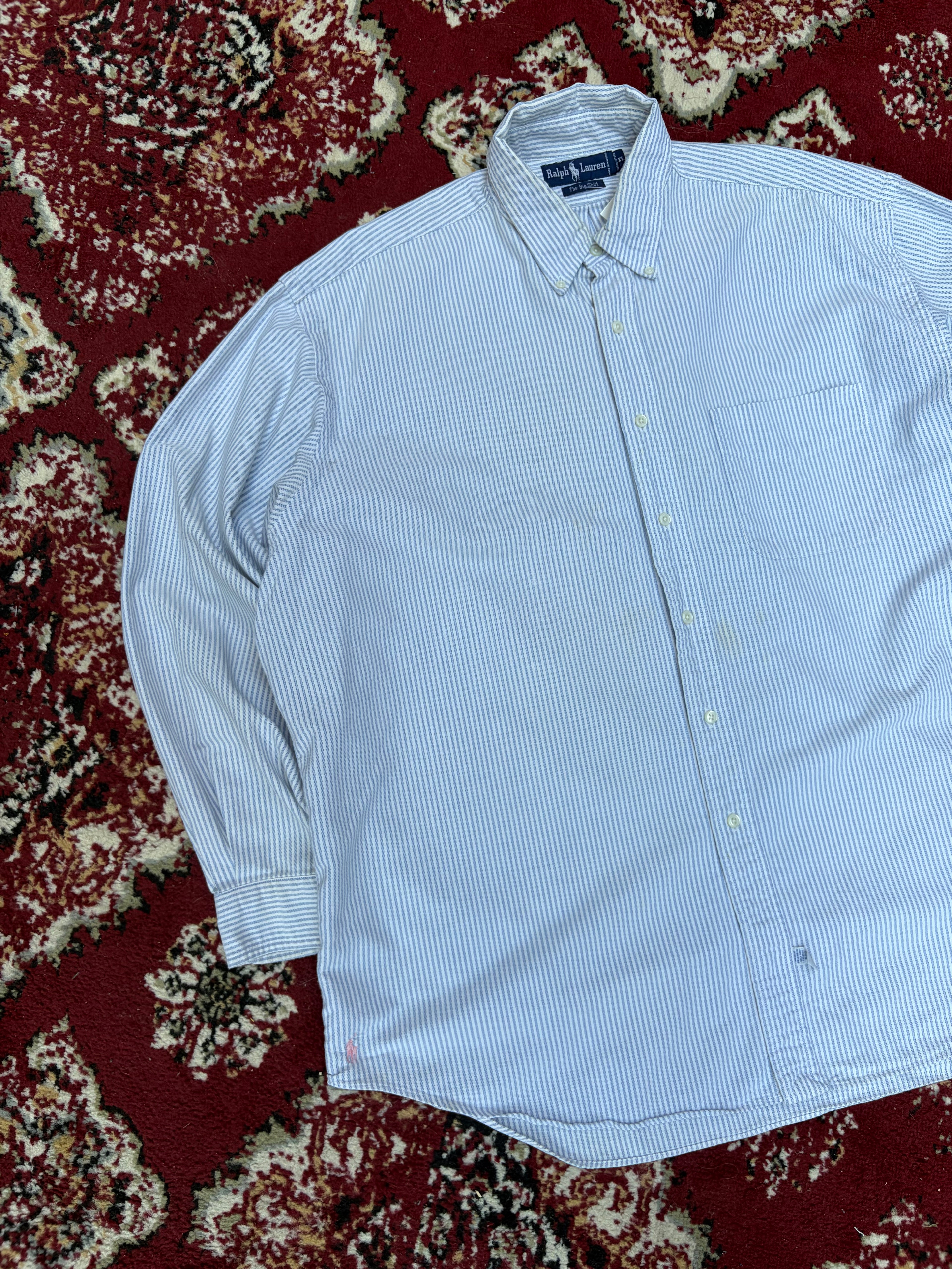 Vintage Polo Ralph Lauren Embroidered Pony Striped Button Up Shirt Size XL
