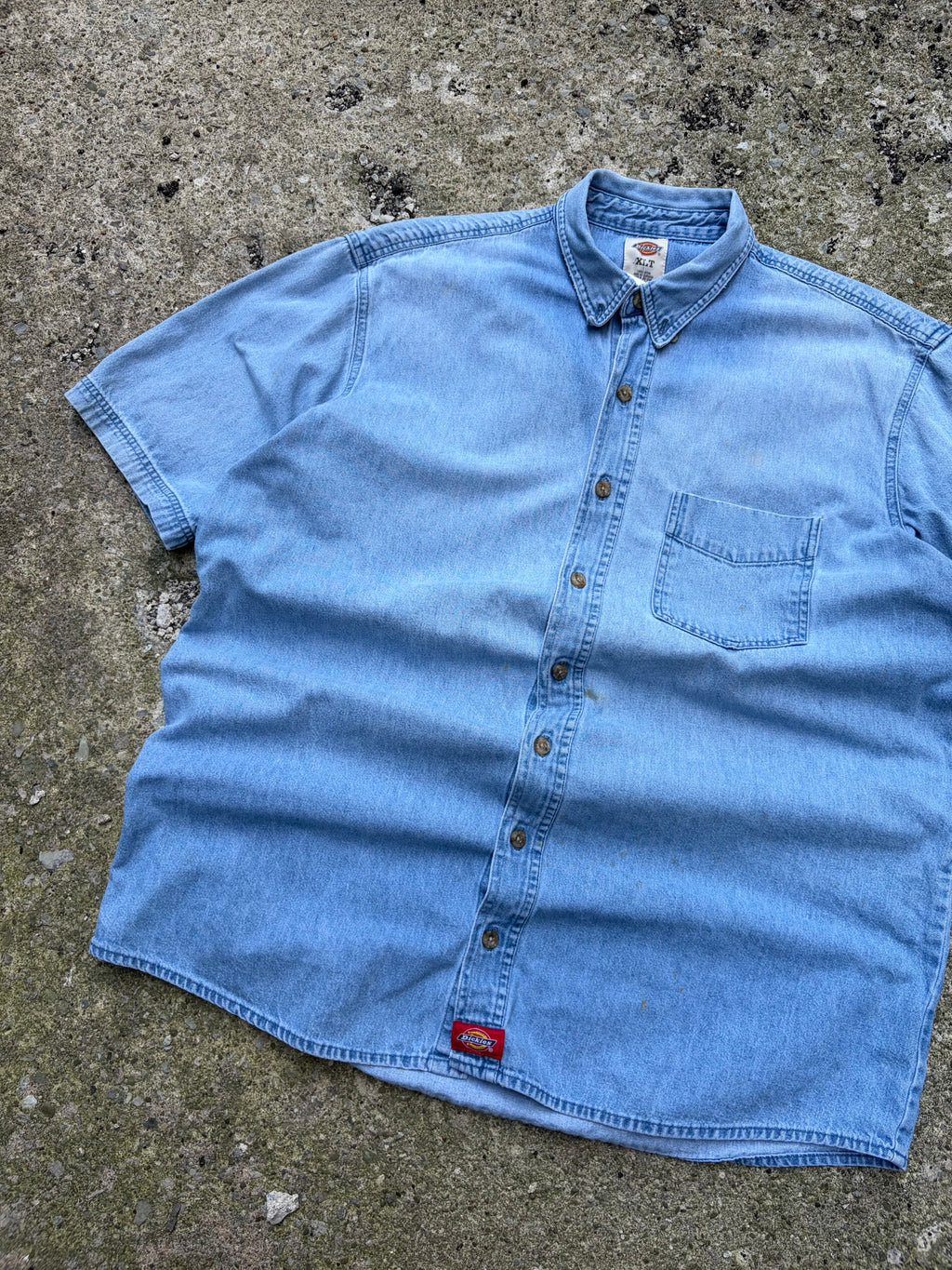 Vintage Dickies Light Wash Denim Single Pocket Button Up Shirt Size XLT