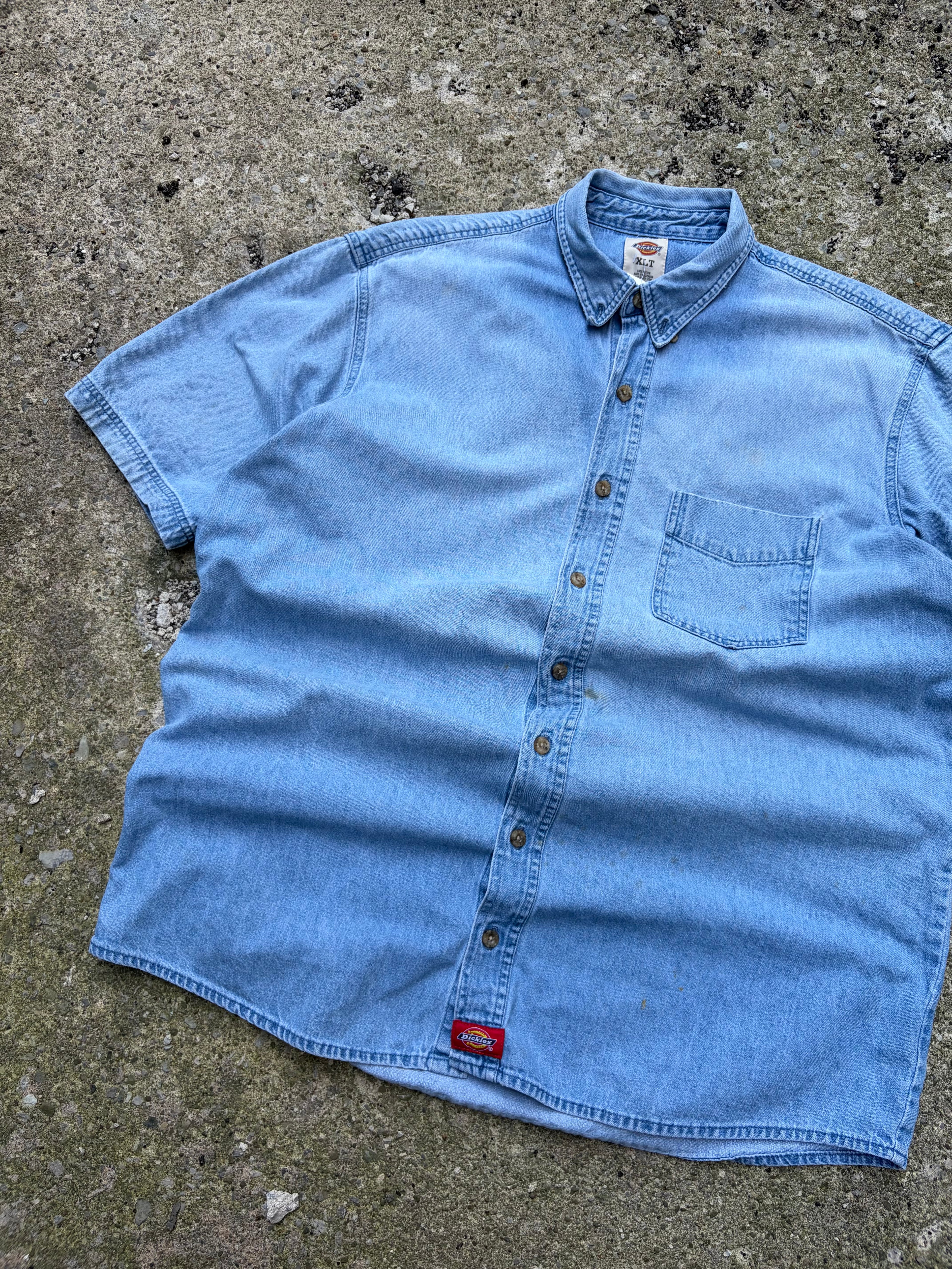Vintage Dickies Light Wash Denim Single Pocket Button Up Shirt Size XLT