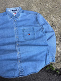 Vintage Tommy Hilfiger Light Wash Denim Long Sleeve Button Up Shirt Size Large