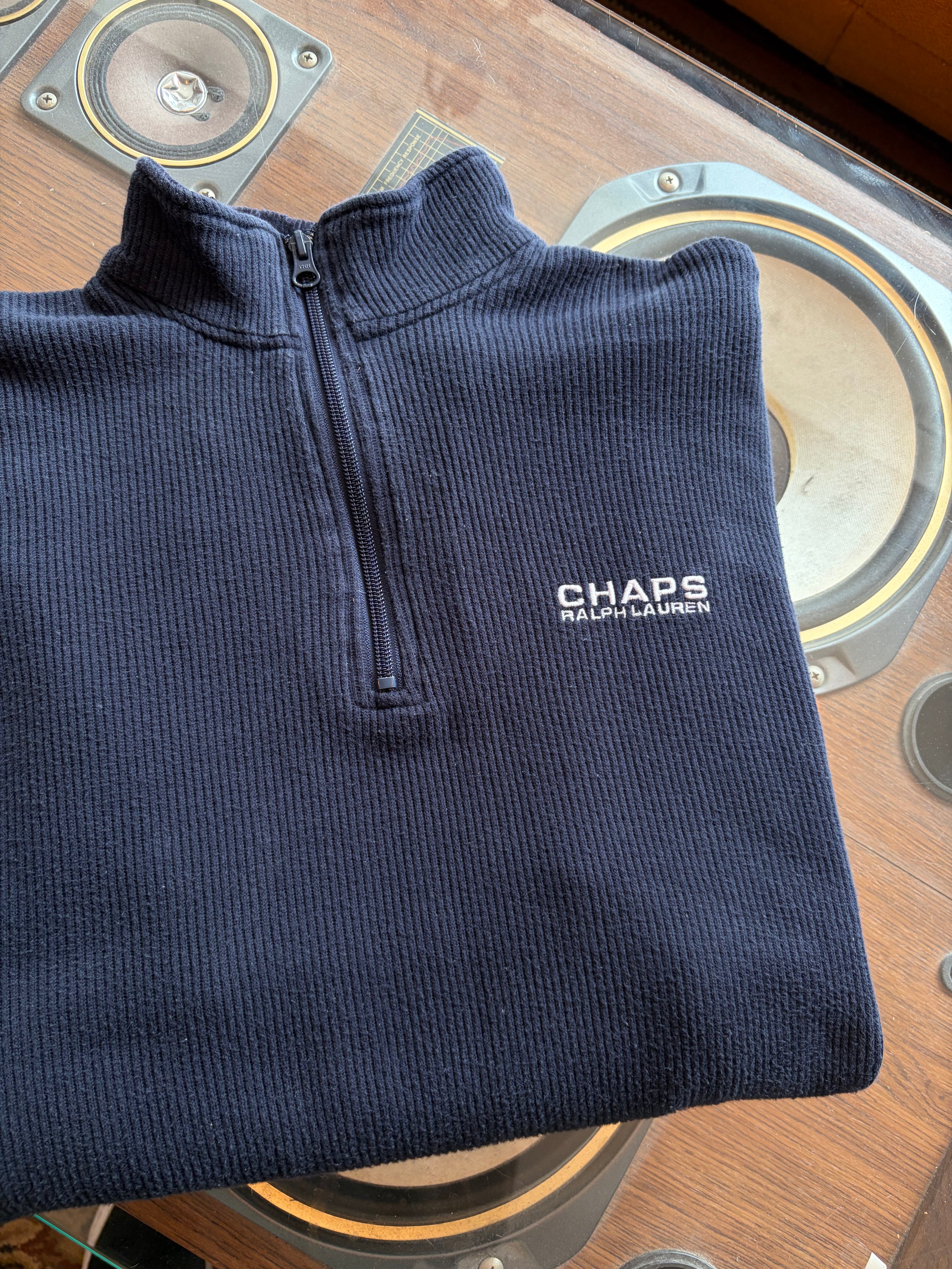 Vintage Chaps Ralph Lauren Embroidered Spellout 1/4 Zip Sweatshirt Size Medium