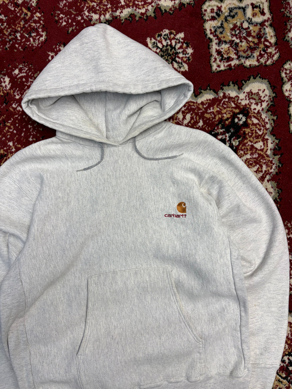 Vintage 80s/90s Carhartt Embroidered Spellout Logo Hooded Sweatshirt Size Medium