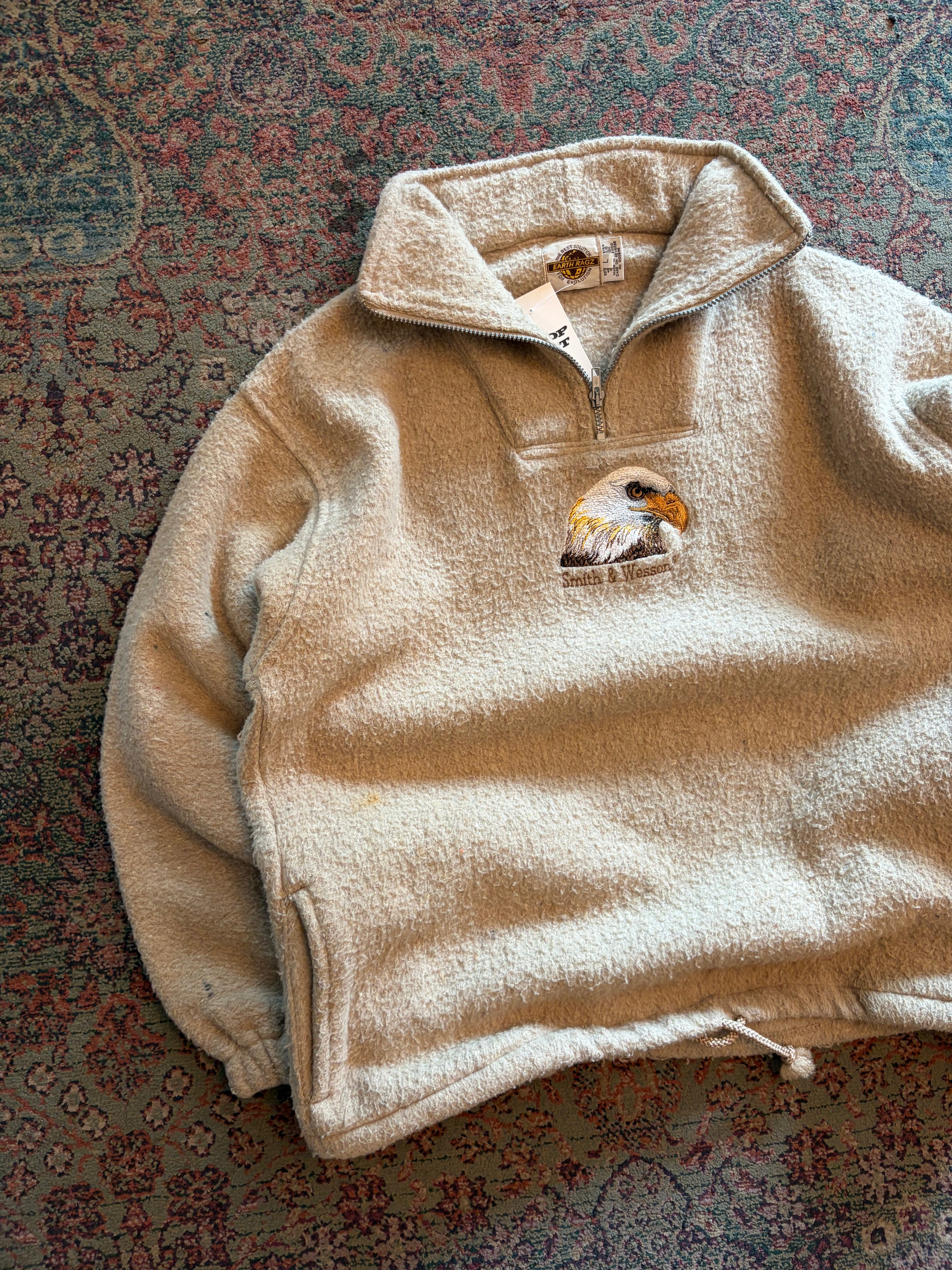 Vintage 90s Smith & Wesson Embroidered Eagle 1/4 Zip Fleece Sweatshirt Sz Large