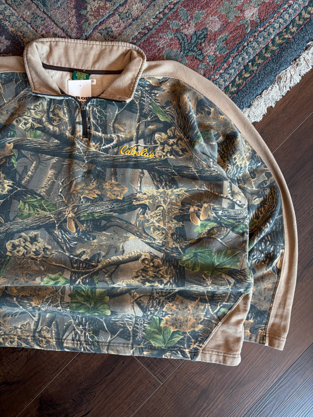 Vintage Cabela's Seclusion 3D Camo 1/4 Zip Mockneck Sweatshirt Size 2XL