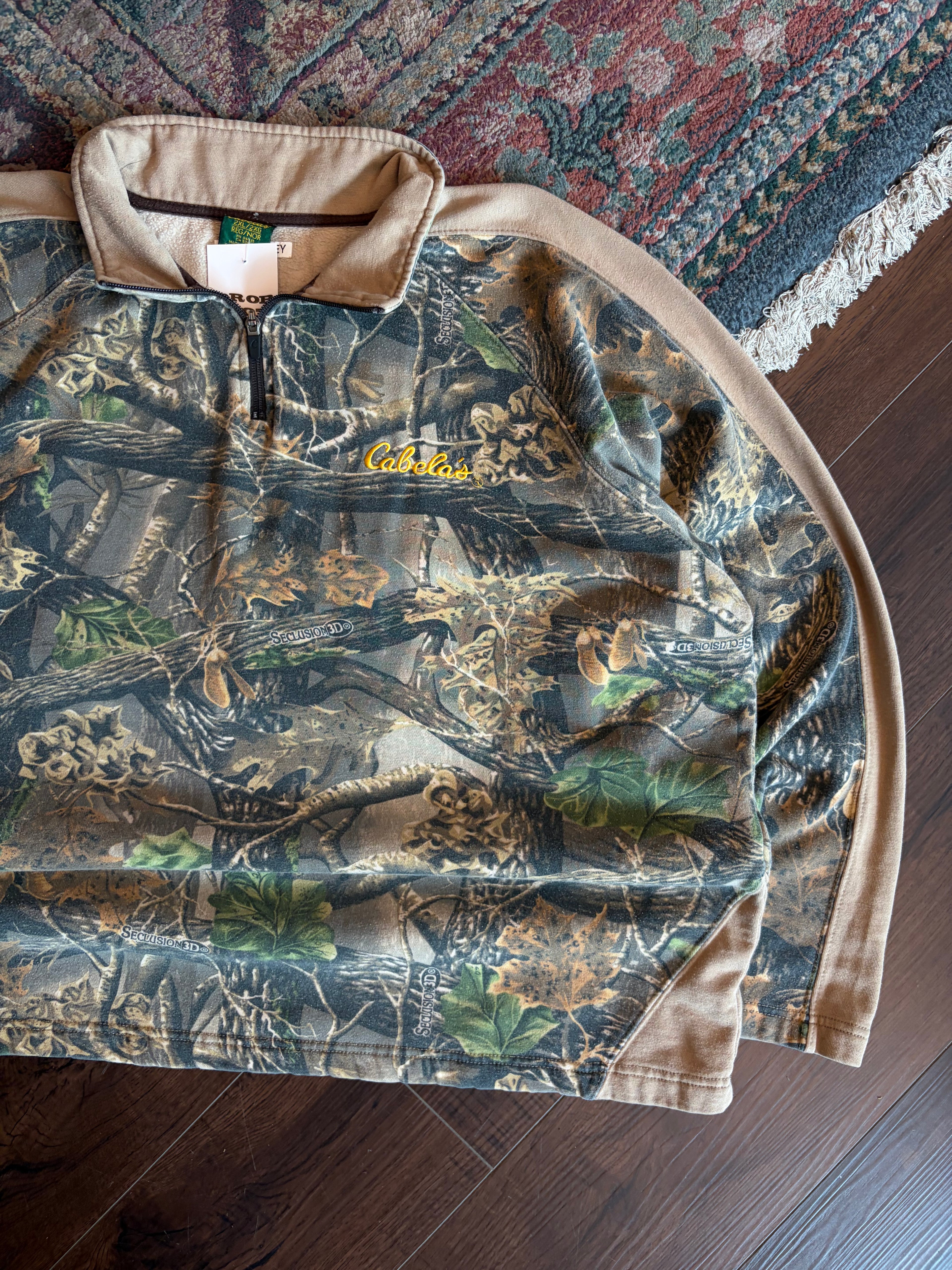 Vintage Cabela's Seclusion 3D Camo 1/4 Zip Mockneck Sweatshirt Size 2XL