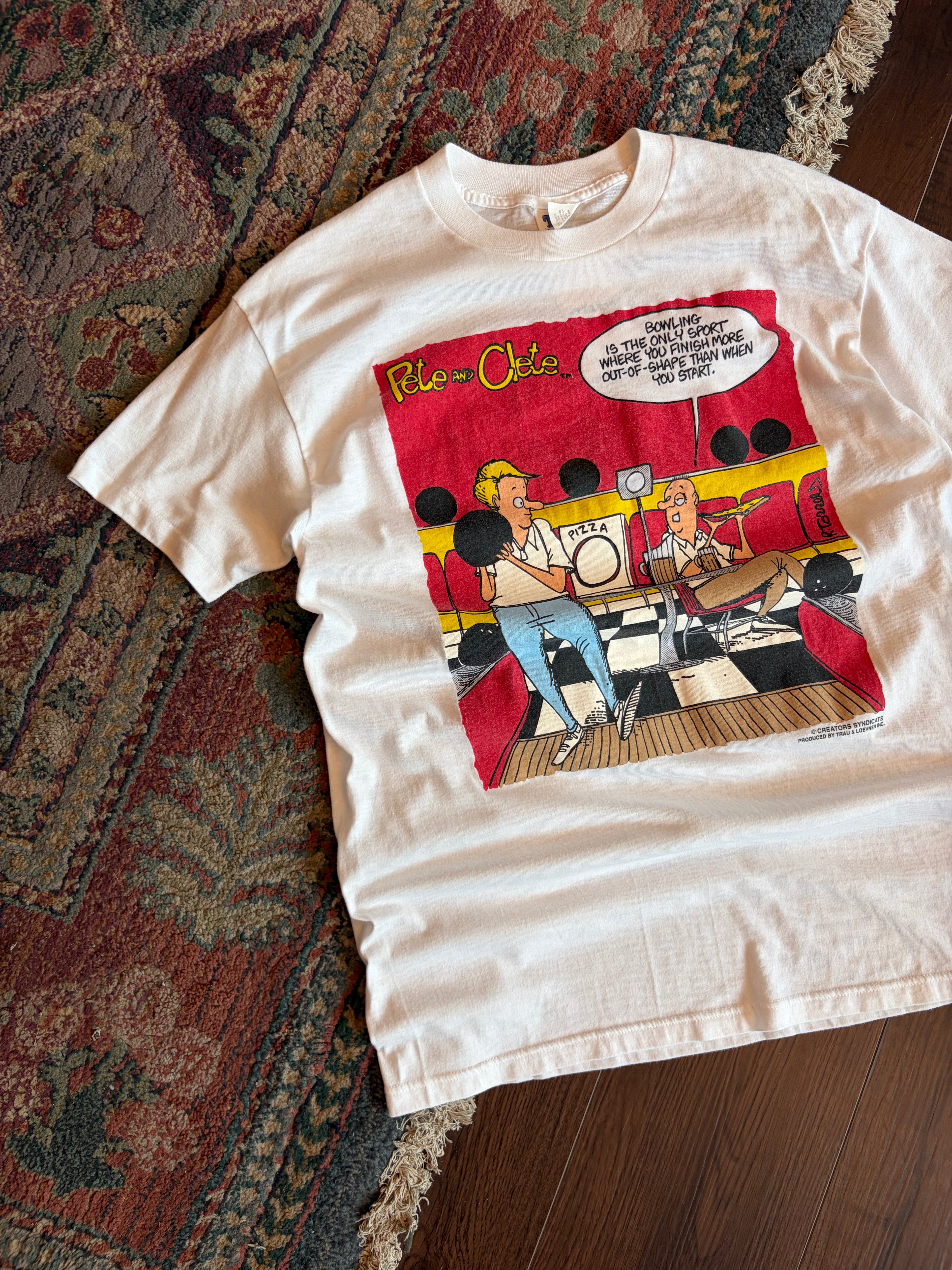 Vintage 90s Pete & Clete Out Of Shape Bowling Graphic T-Shirt Size Large