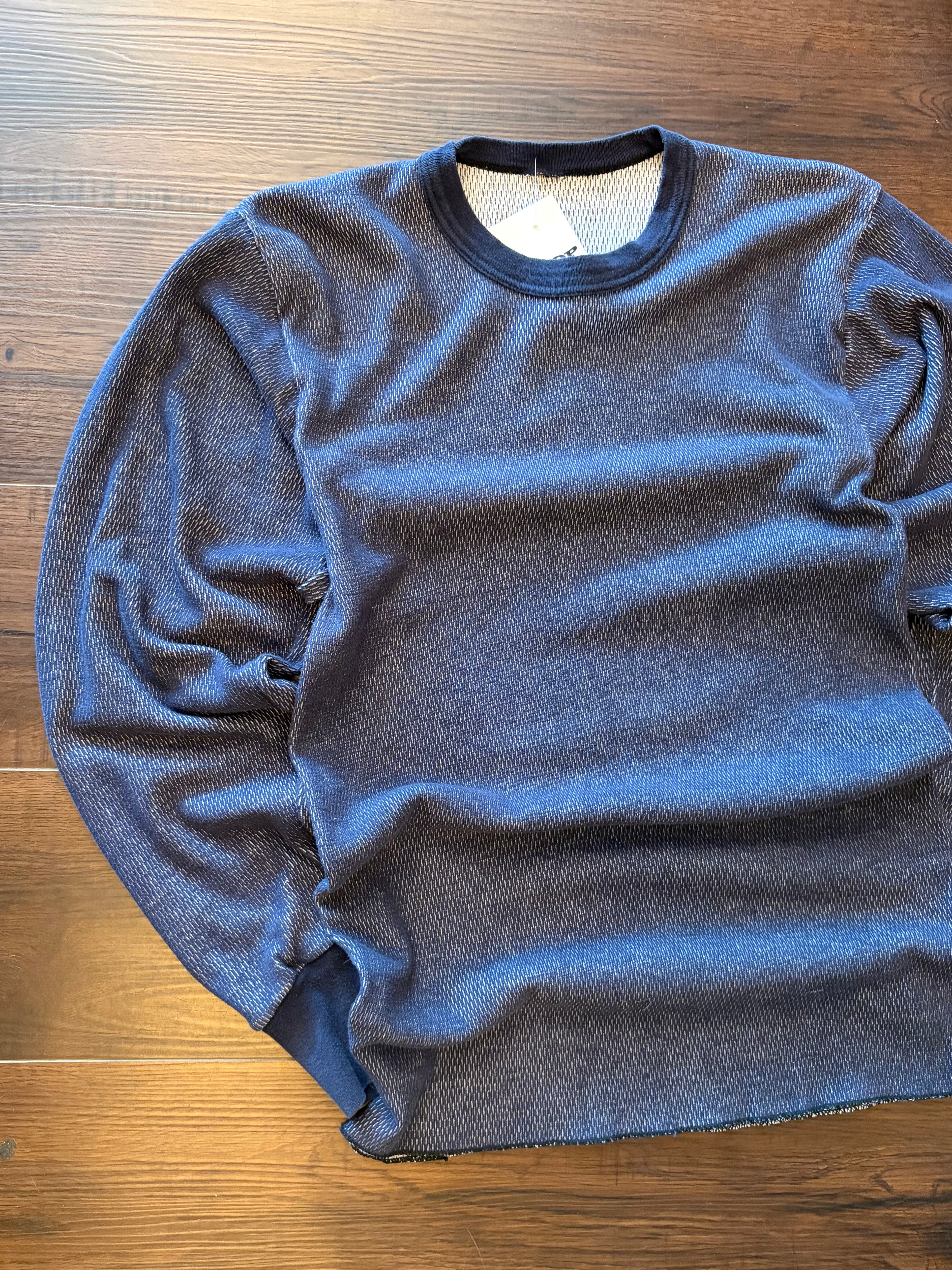 Vintage Blank Blue Thermal Waffle Print Long Sleeve T-Shirt Size Large