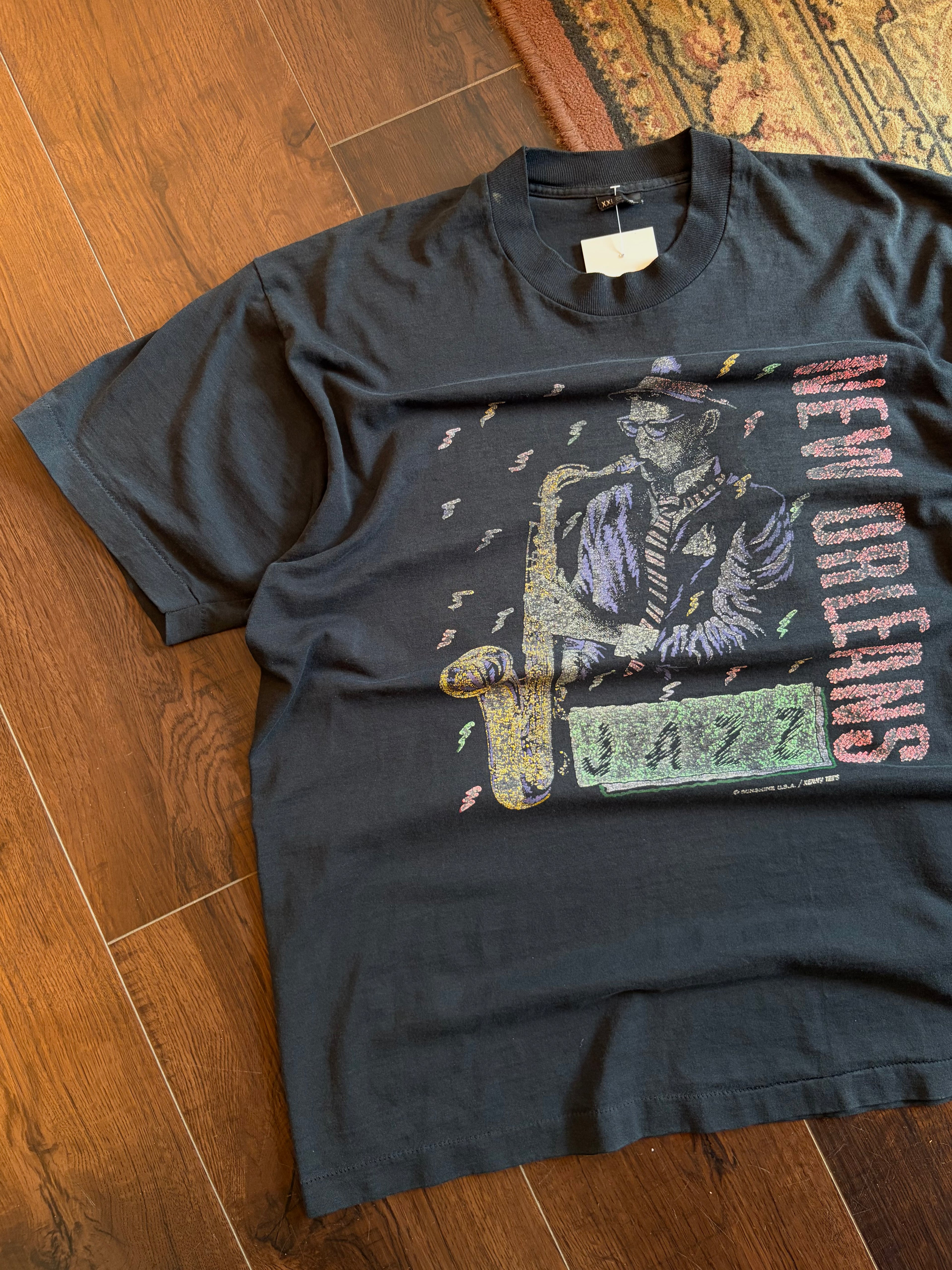 Vintage 90s New Orleans Jazz Graphic Spellout Music T-Shirt Size 2XL