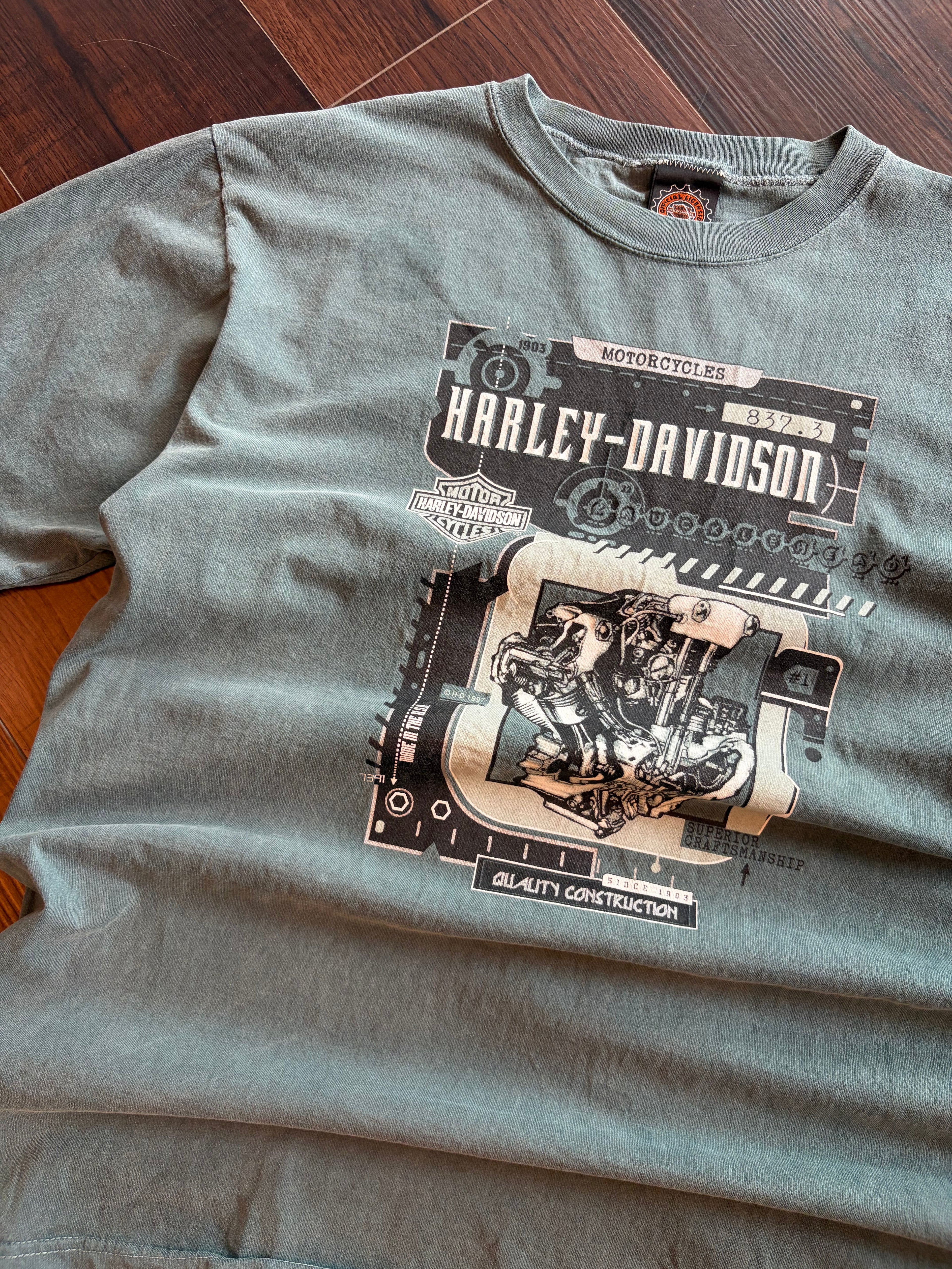 Vintage Harley Davidson Knucklehead Engine Graphic T-Shirt Size Large