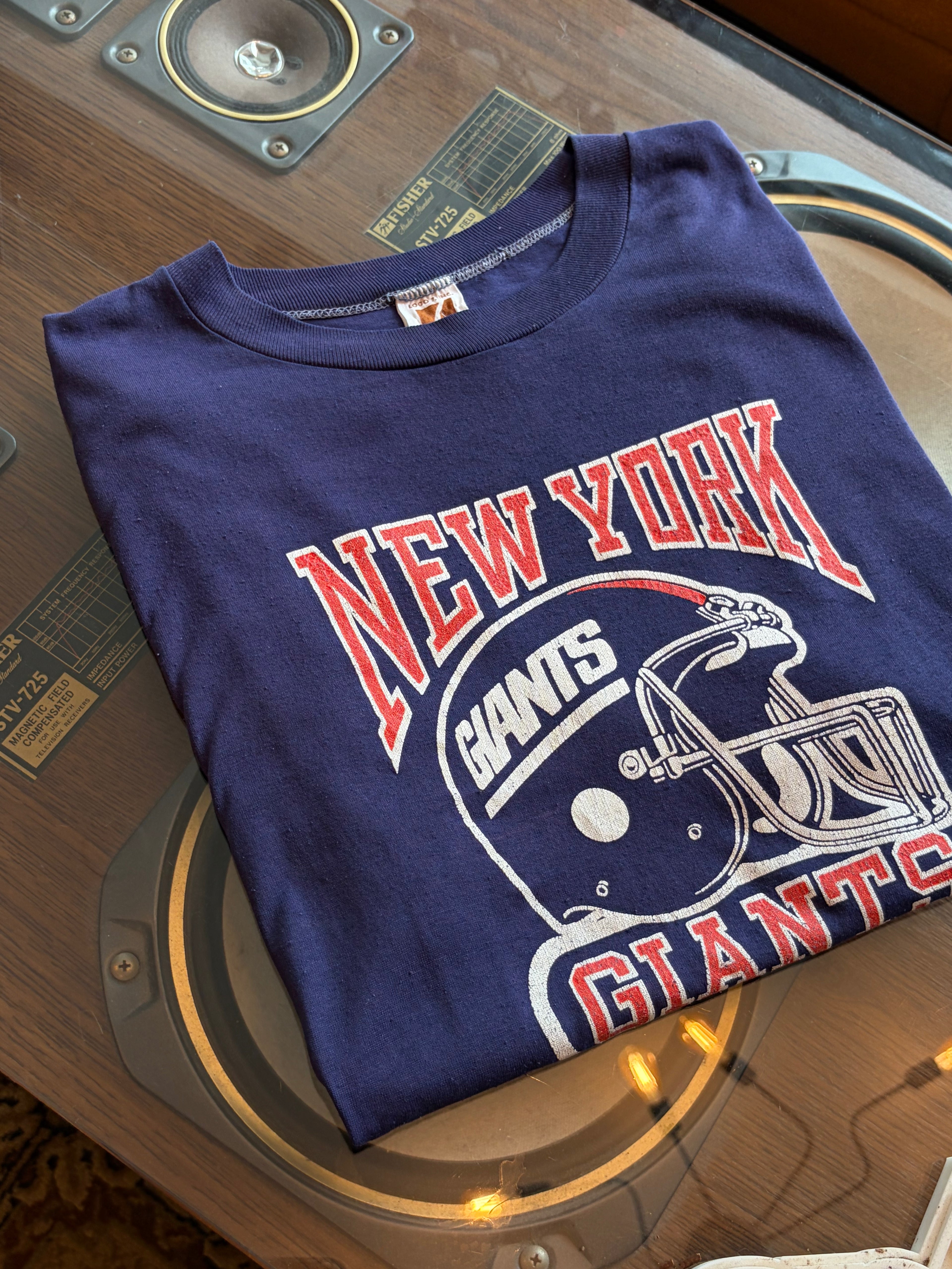 Vintage 80s/90s New York Giants NFL Helmet Graphic Spellout T-Shirt Size XL