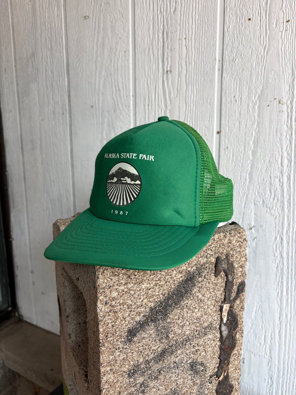 Vintage 1987 Alaska State Fair Graphic Spellout Trucker Snapback Hat OSFA