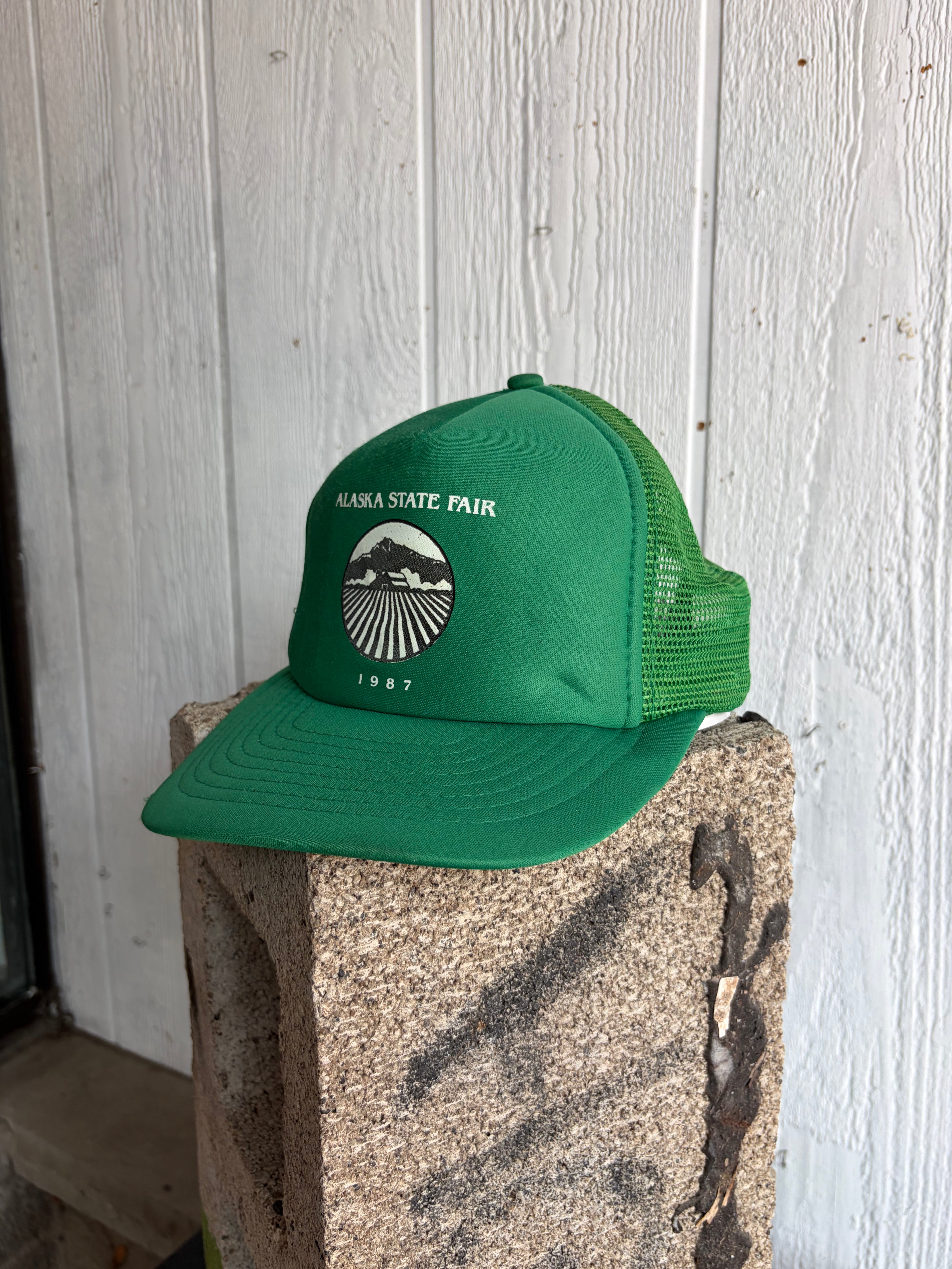 Vintage 1987 Alaska State Fair Graphic Spellout Trucker Snapback Hat OSFA