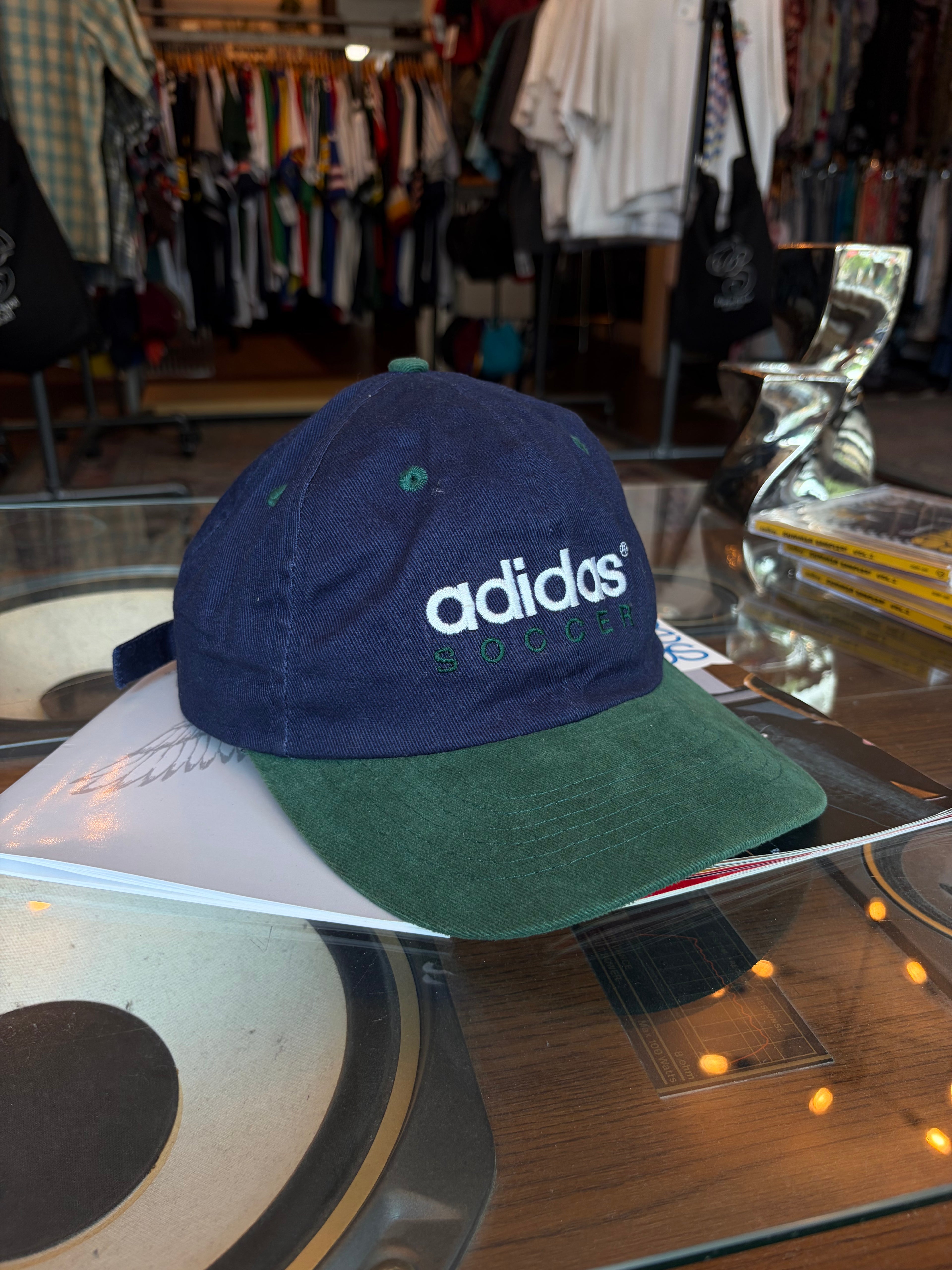 Vintage Adidas Soccer Embroidered Spellout Logo Strapback Hat OSFA