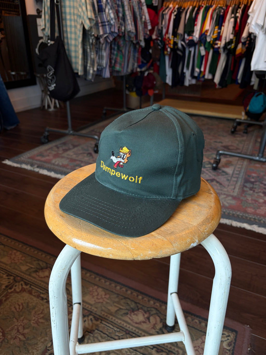 Vintage Dempewolf Auto Dealership Embroidered Mascot Snapback Hat OSFA