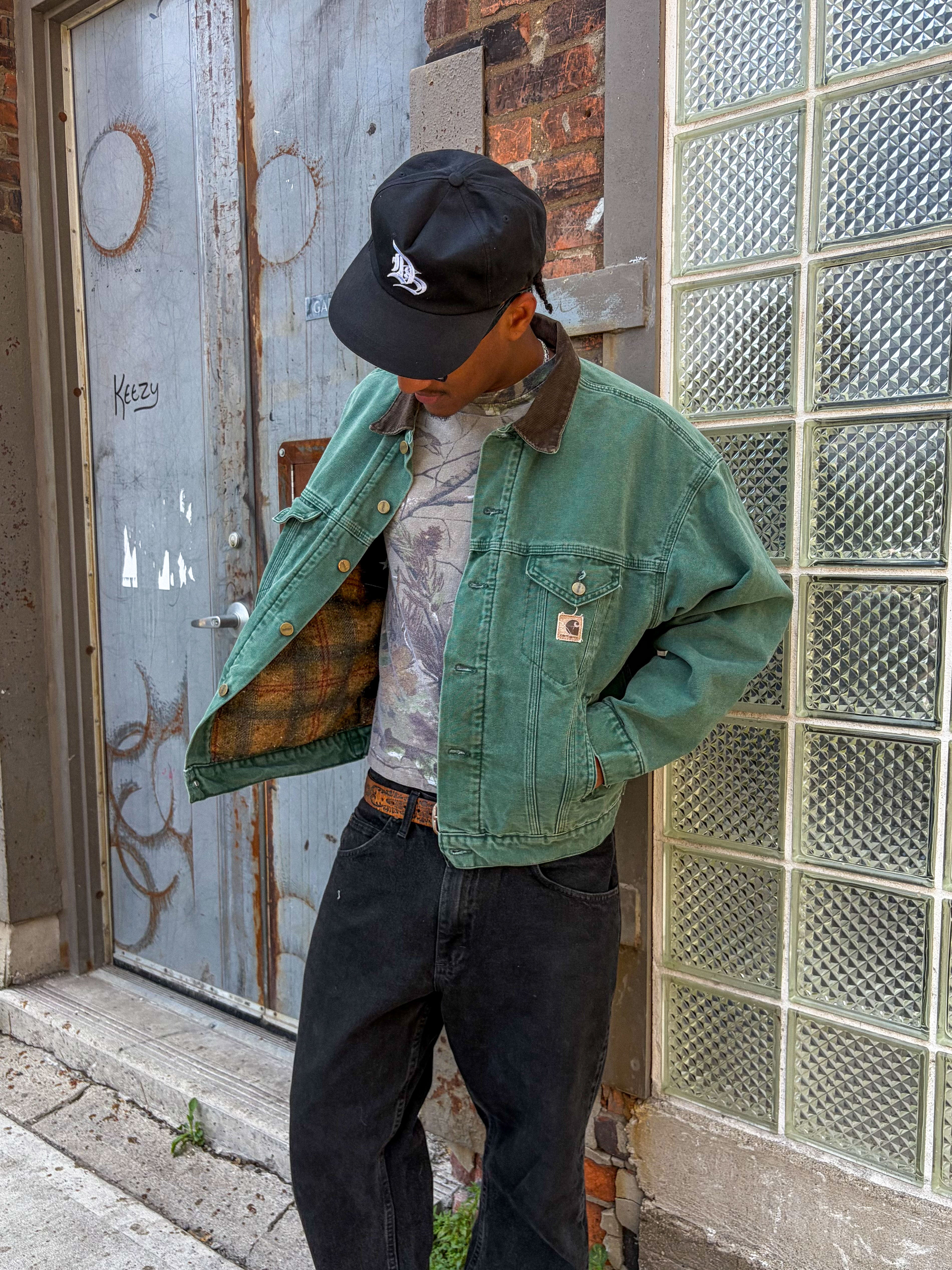 Vintage 90s Carhartt Blanket Lined Aspen Green Trucker Jacket JB0694 Size Large