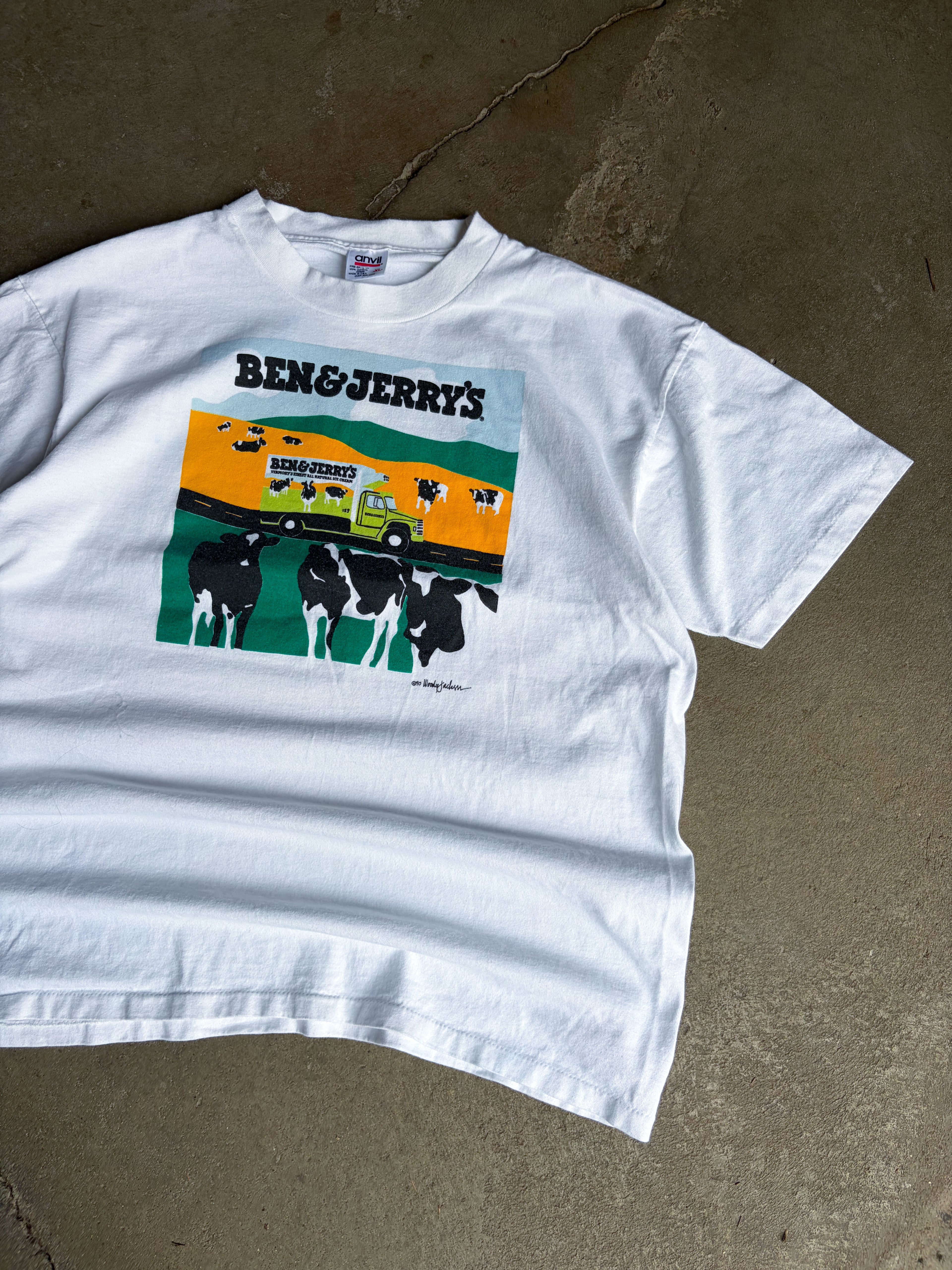Vintage 1990 Ben & Jerry's Vermont's Finest Cow Graphic T-Shirt Size XL