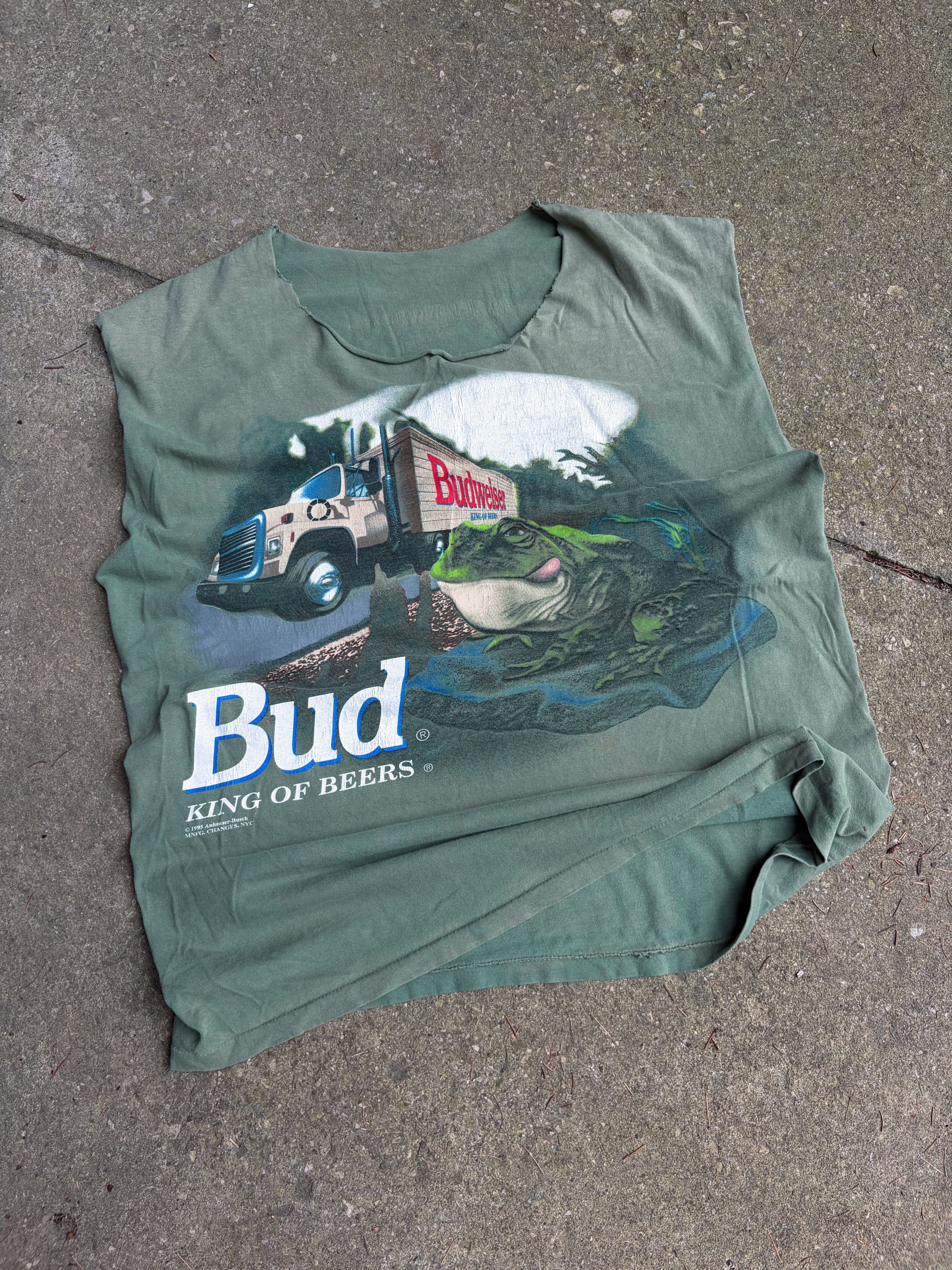 Vintage 1995 Budweiser Frog Graphic This Buds For You Sleeveless T-Shirt Size XL