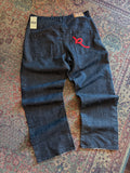 Vintage Y2K Rocawear Chain Stitch Pocket Logo Black Wash Denim Pants Size 40