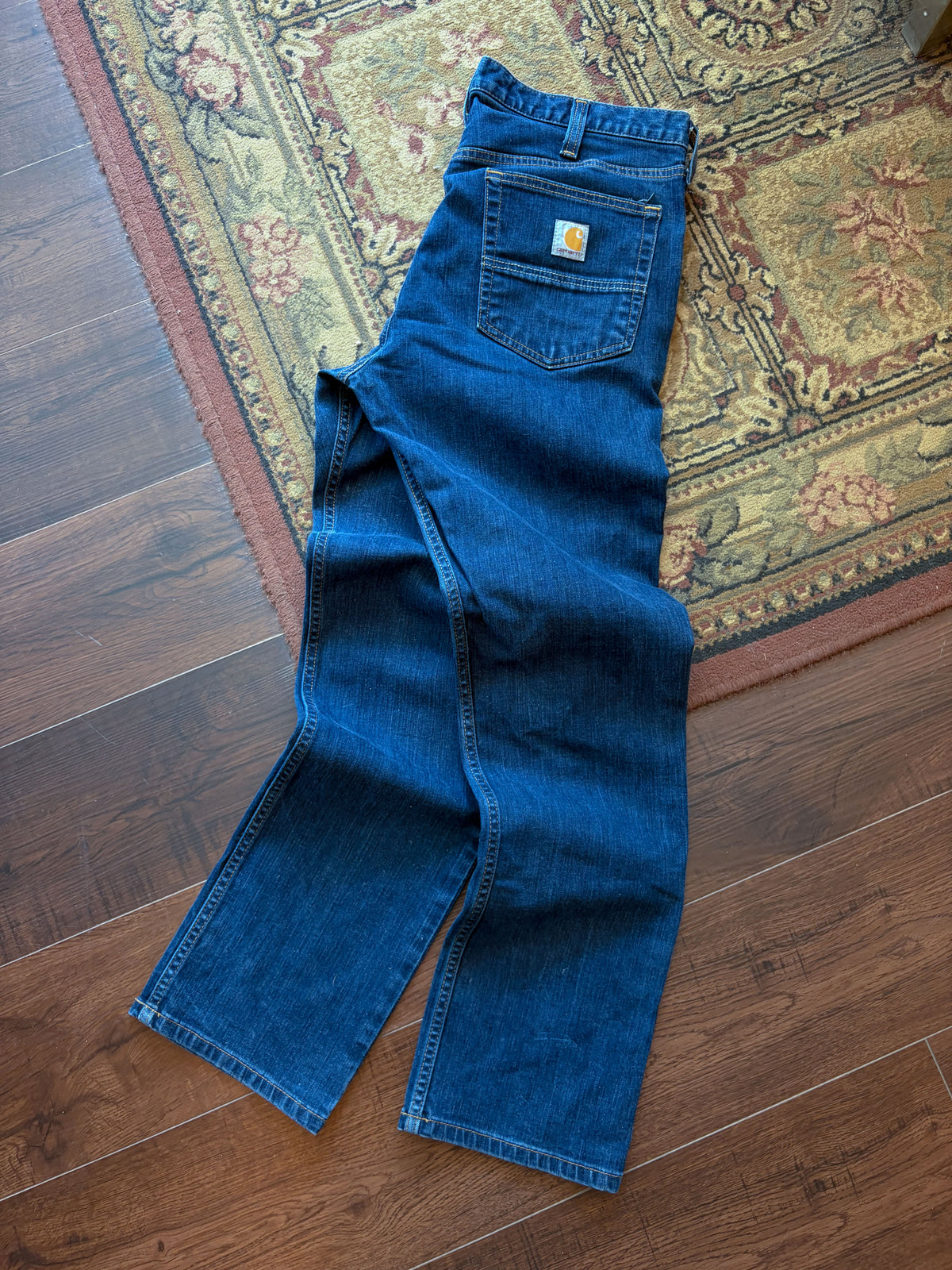 Vintage Womens Carhartt Straight Fit Medium Wash Denim Workwear Pants Size 34