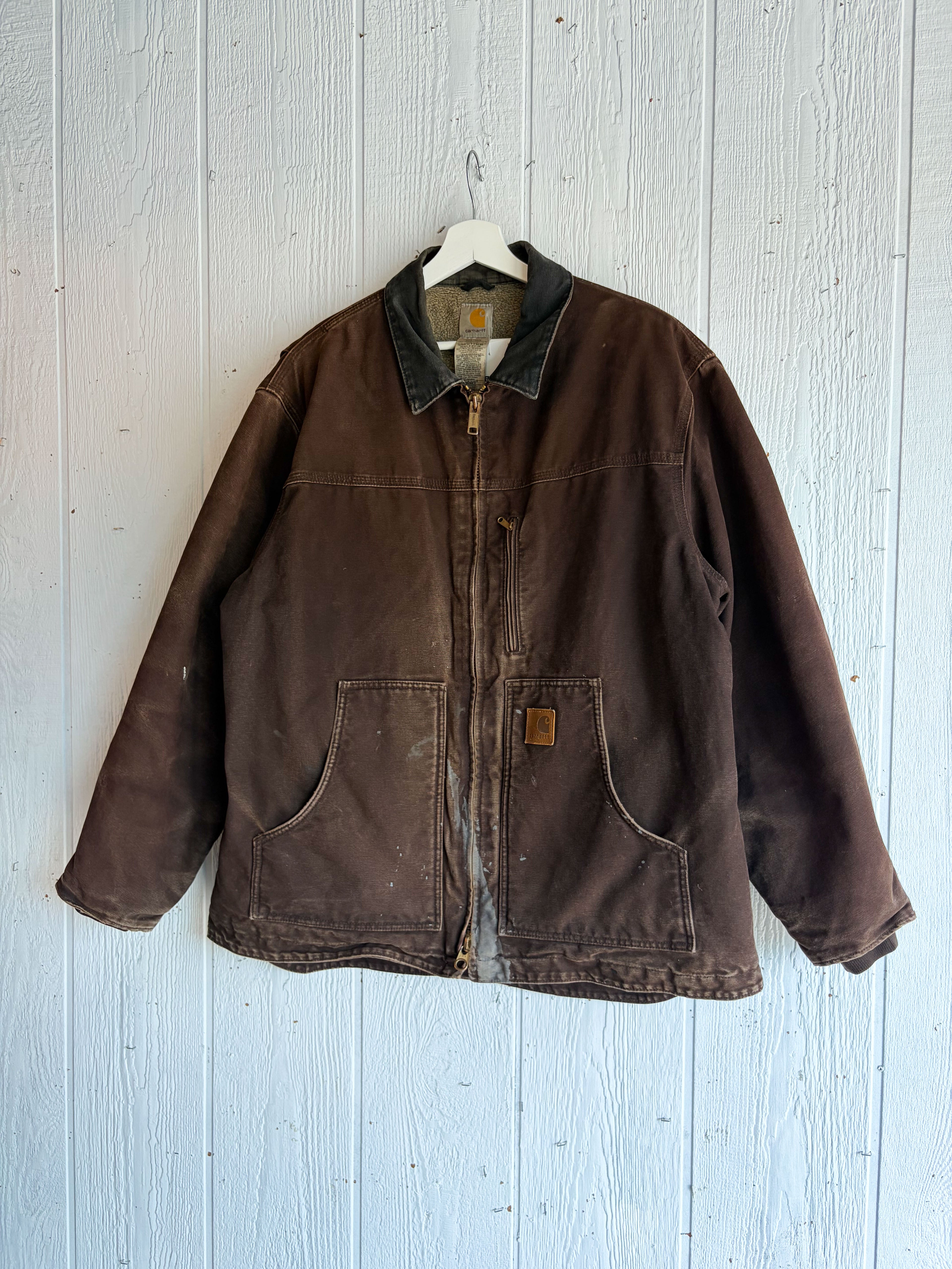 Vintage Carhartt Sherpa Lined Canvas Workwear Arctic Jacket Size XL C61DKB
