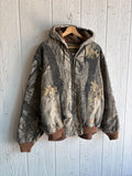 Vintage Walls Quilted Lined Realtree Hardwoods Camo Hooded Bomber Jacket Size XL
