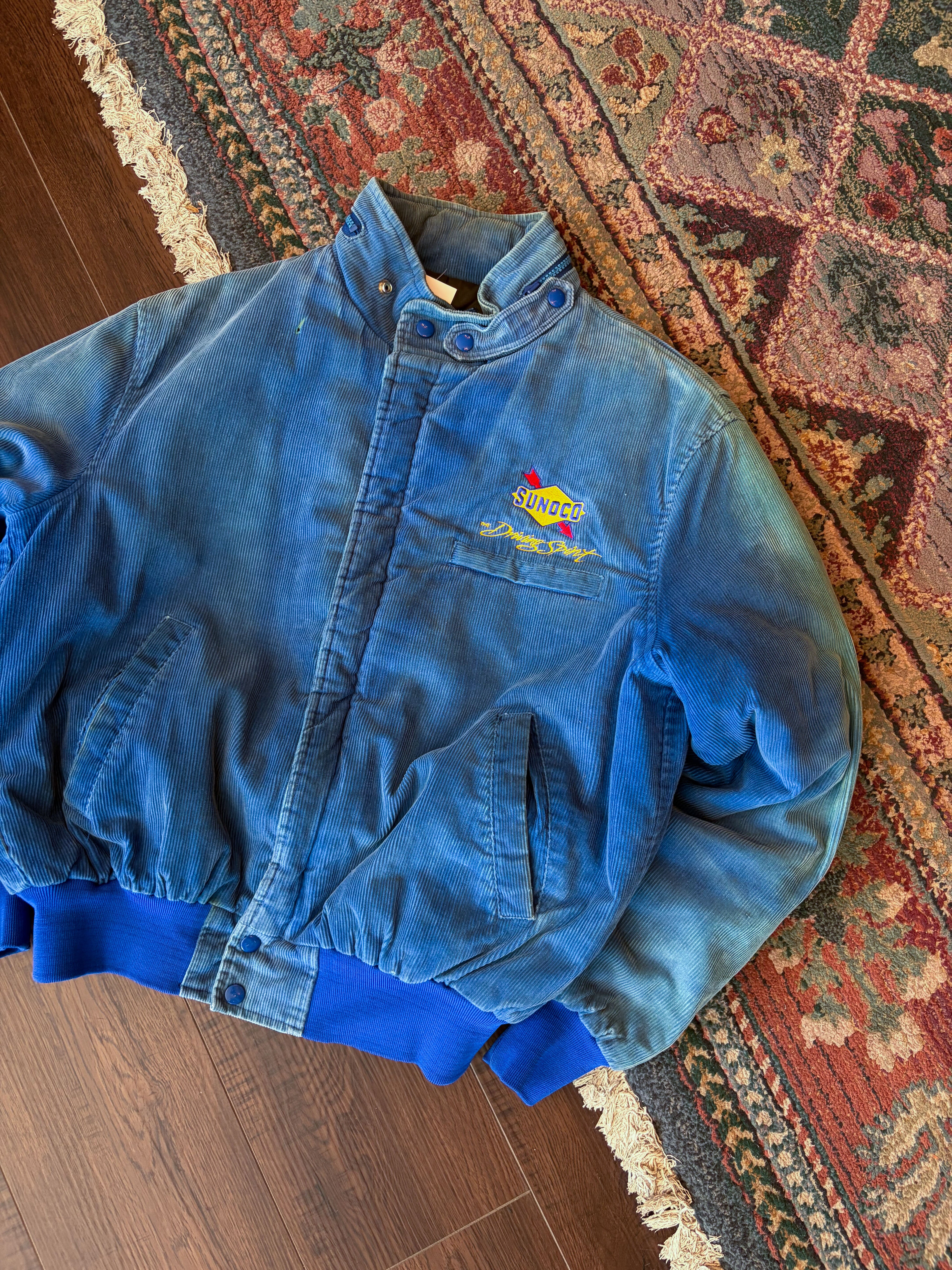 Vintage 80s/90s Sunoco The Driving Spirit Corduroy Bomber Jacket Size Large