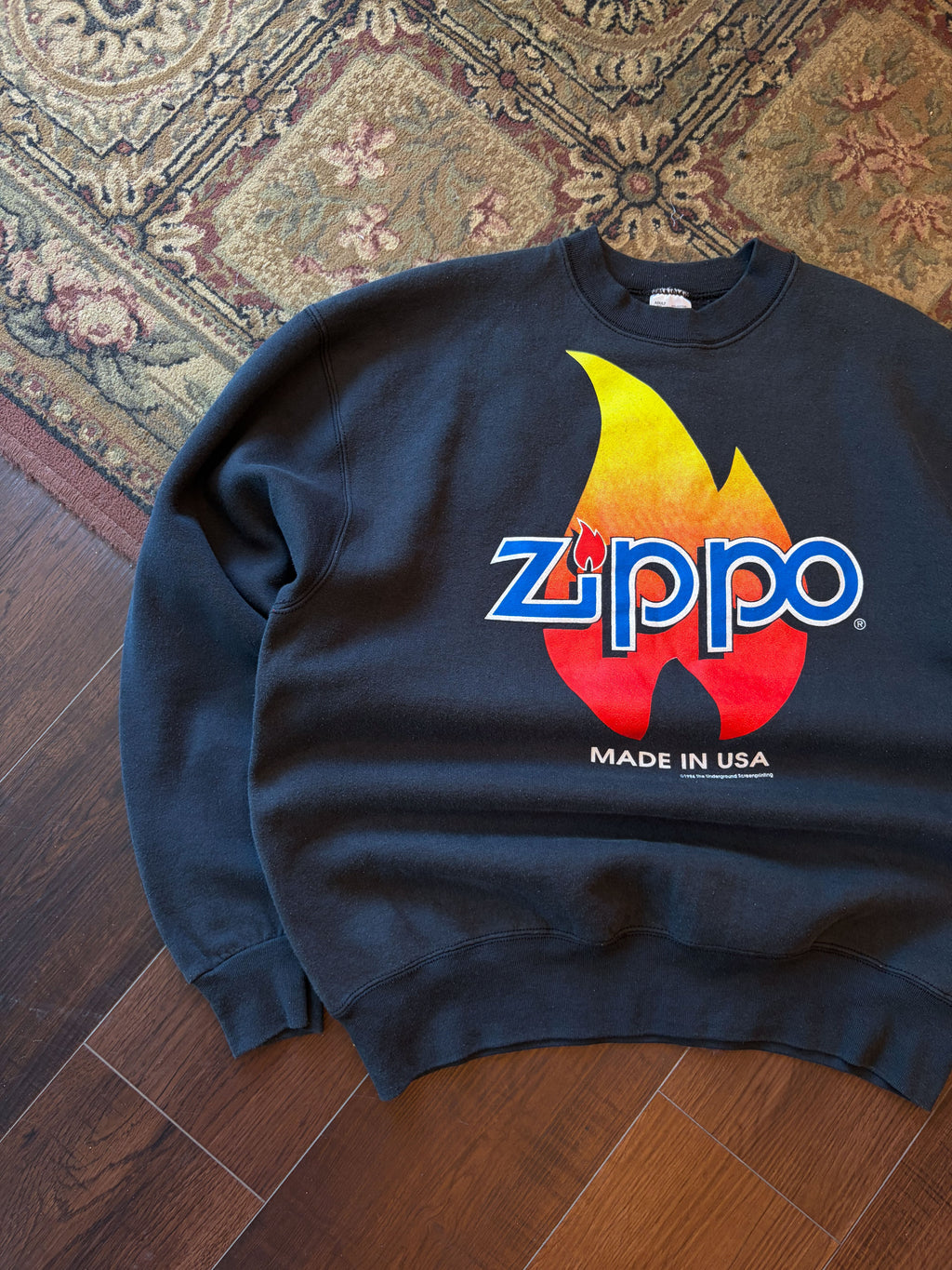 Vintage 1994 Zippo Made In USA Big Logo Graphic Sweatshirt Size XL