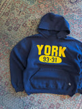 90s York 93-31 Graphic Spellout Russell Athletic Hoodie Sweatshirt Size Large