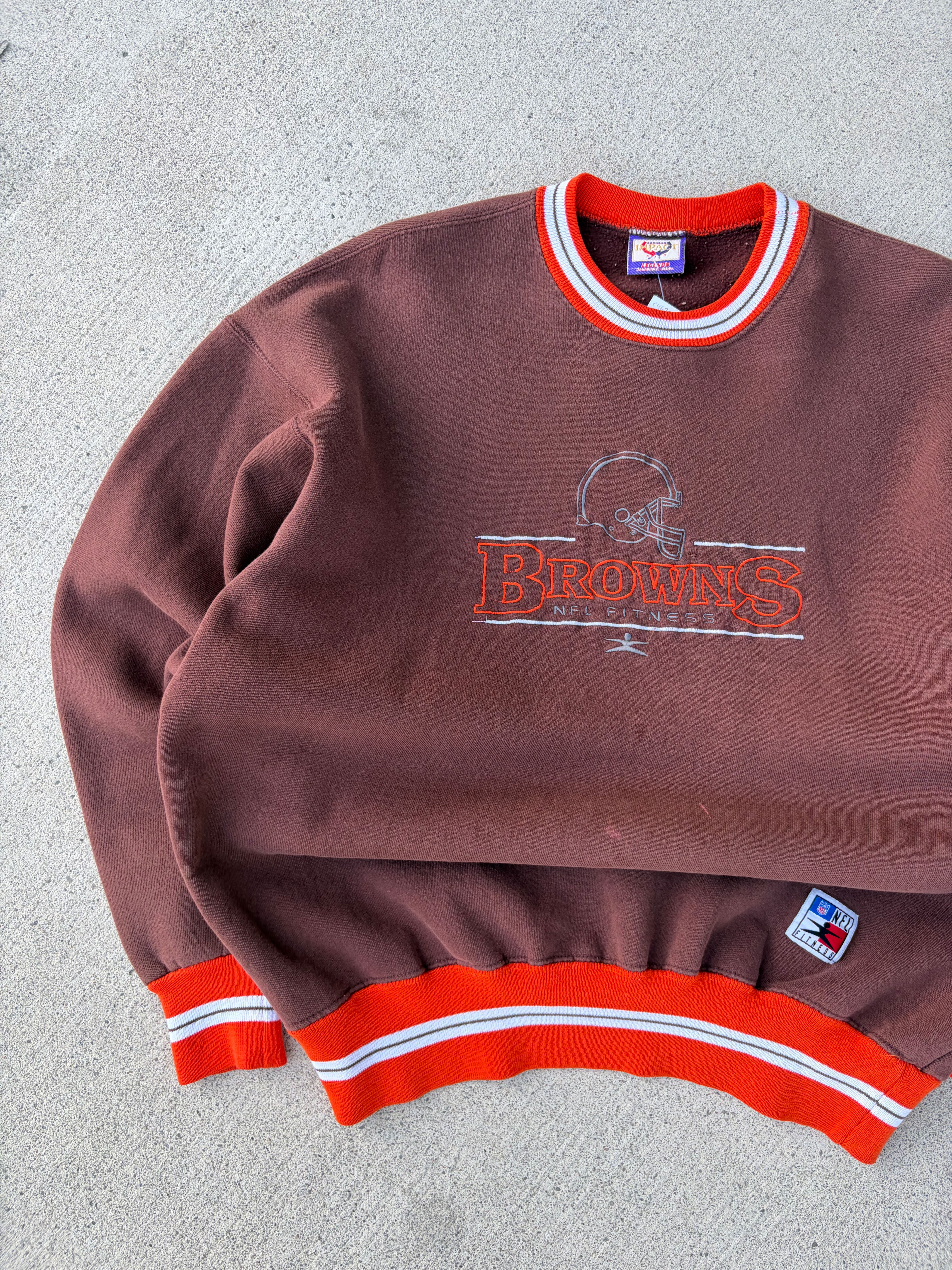 Vintage 90s Cleveland Browns NFL Fitness Embroidered Helmet Sweatshirt Sz XL