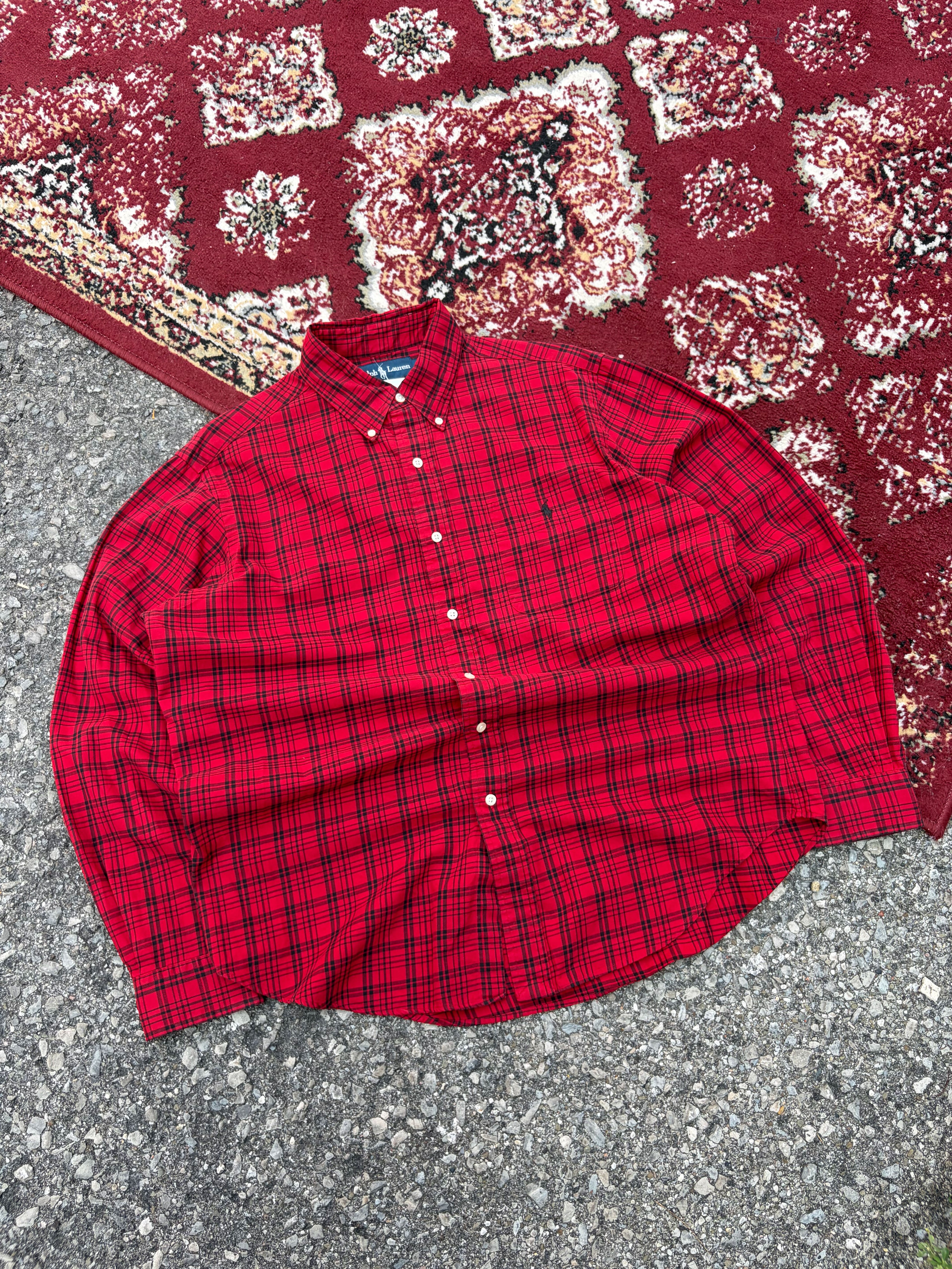 Vintage Polo Ralph Lauren Embroidered Pony Plaid Button Up Shirt Size Large