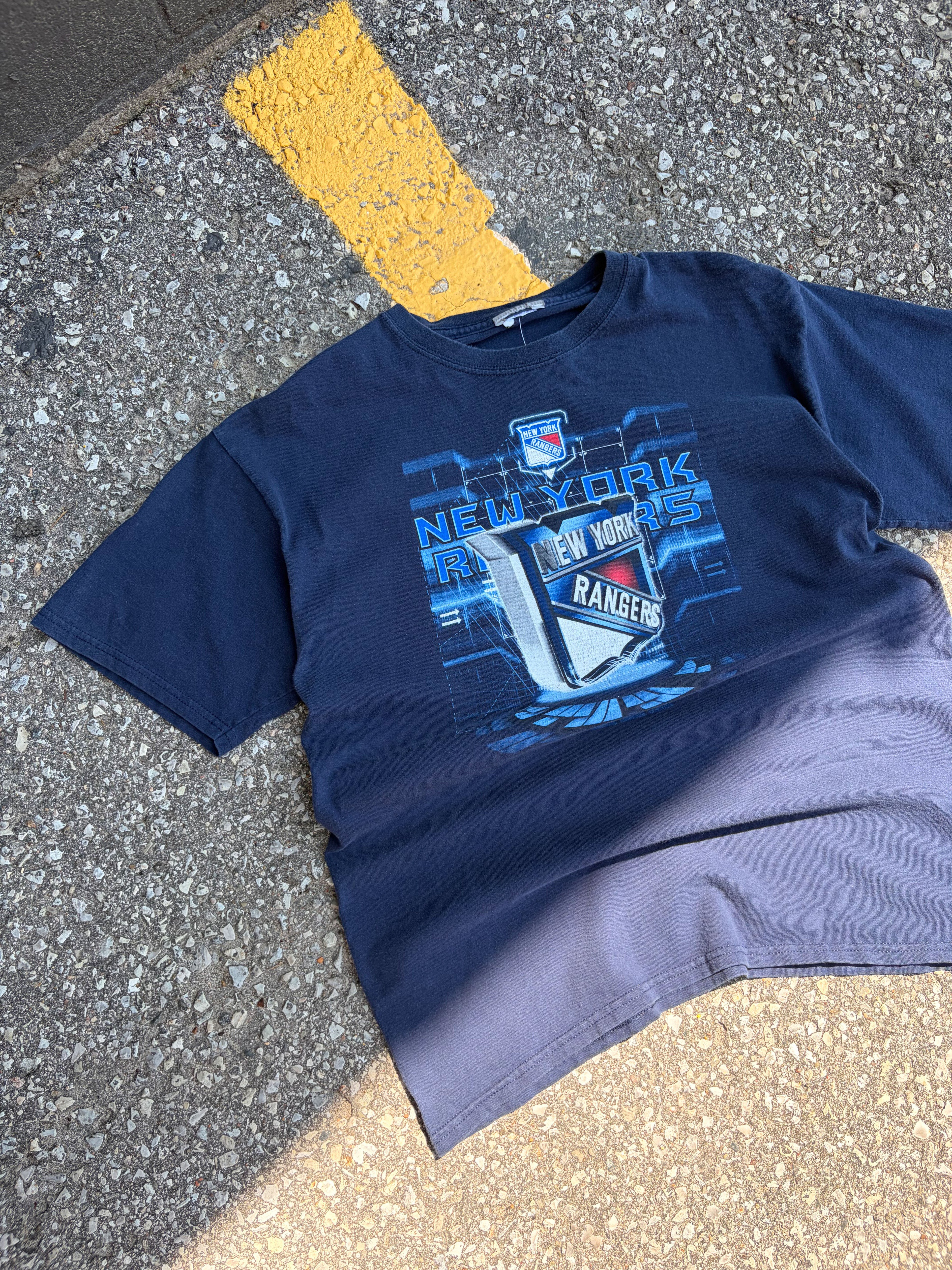 Vintage New York Rangers NHL 3D Logo Spellout T-Shirt Size Large