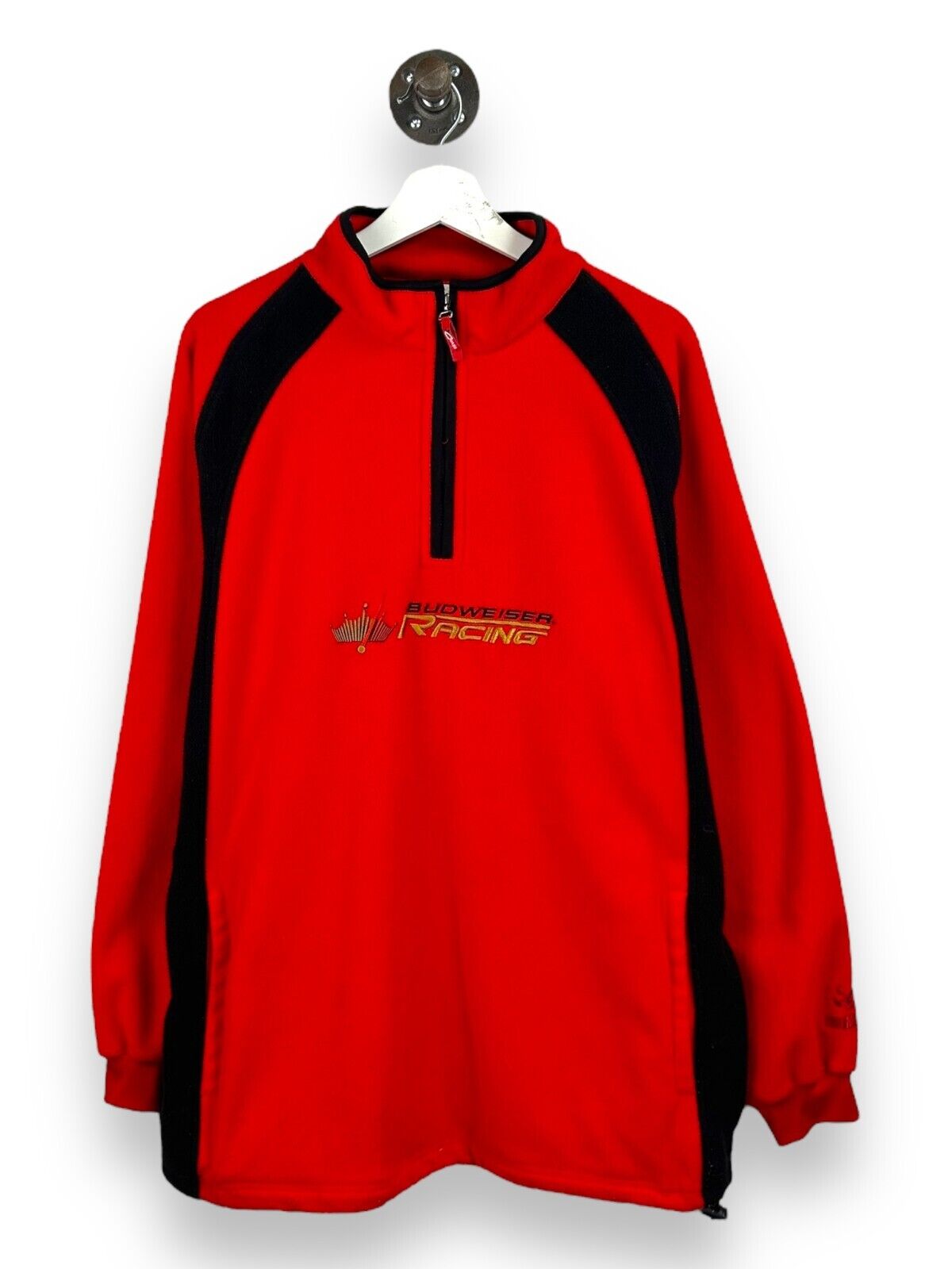 Vintage Budweiser Racing Nascar Embroidered 1/4 Zip Fleece Sweatshirt Size XL