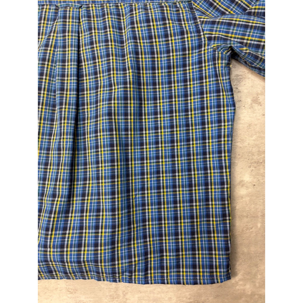 Vintage Chaps Embroidered Crest Plaid Cropped Button Up Shirt Size Large