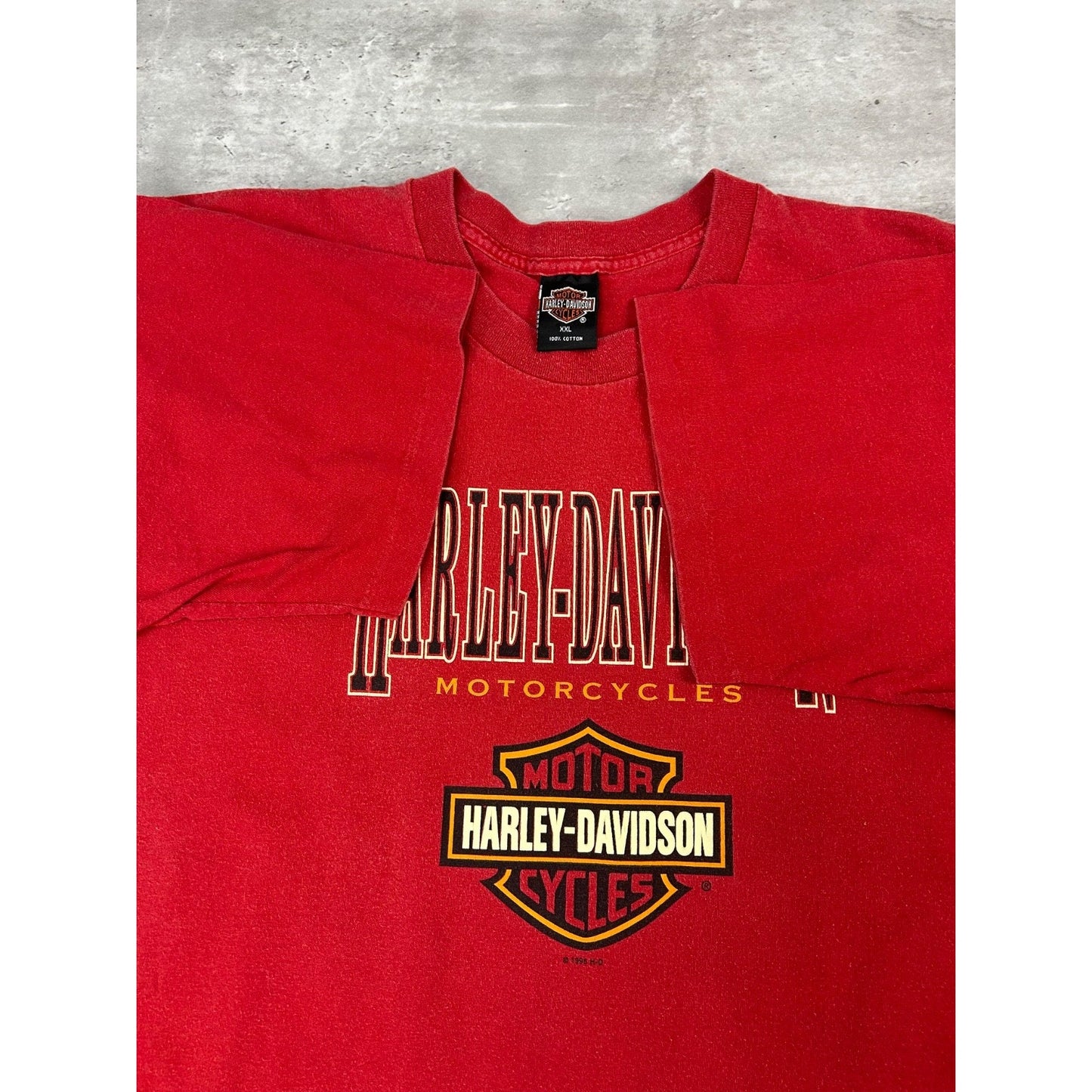 Vintage 1996 Harley Davidson Graphic Spellout Logo T-Shirt Size 2XL Red