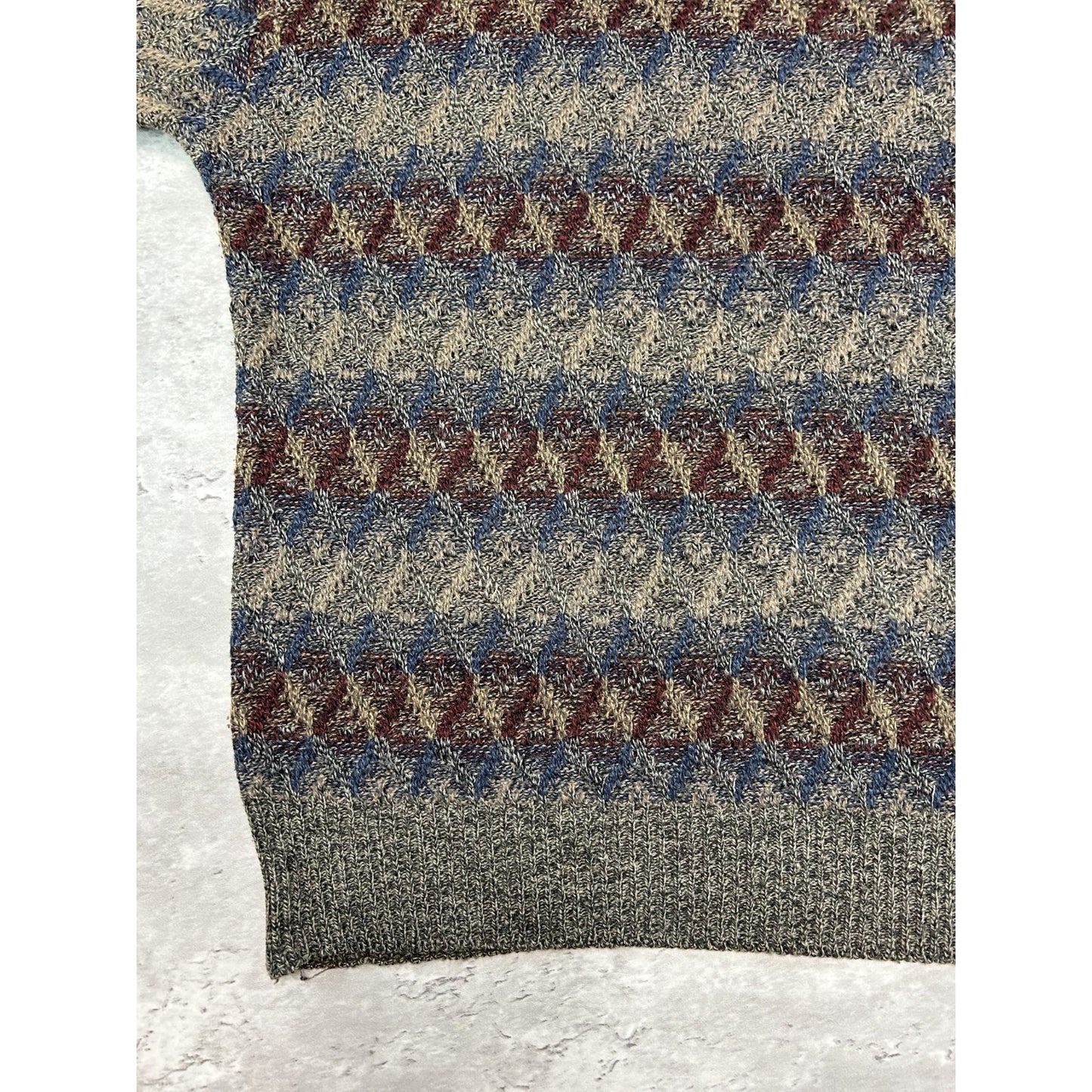 Vintage Towncraft Diamond Print Striped Pullover Knit Sweater Size XL