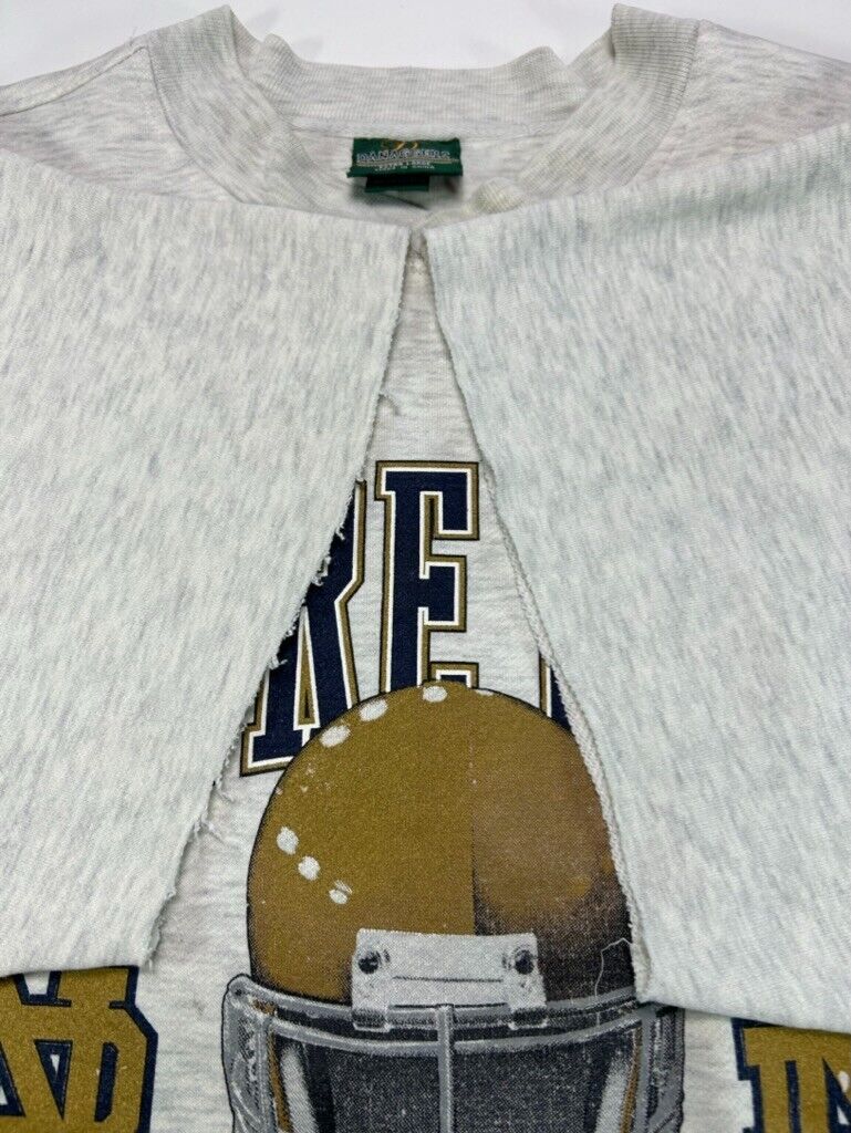 Vintage 90s Notre Dame Fighting Irish NCAA Helmet Graphic Sweatshirt Size XL