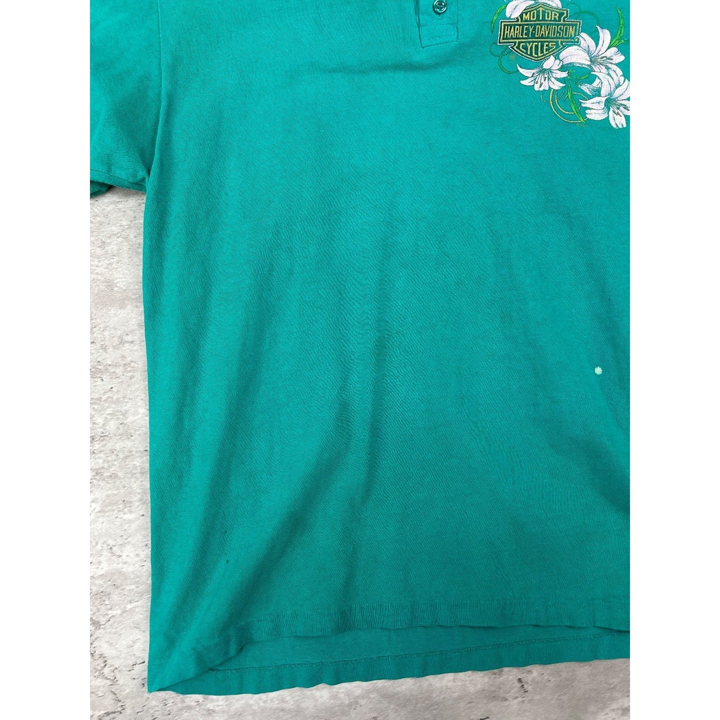 Vintage 90s Harley Davidson Floral Classic Logo Graphic 1/4 Button T-Shirt Sz L
