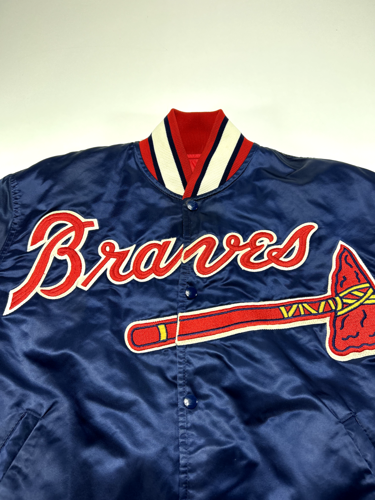 Vintage 80s Atlanta Braves MLB Embroidered Starter Bomber Jacket Size Large