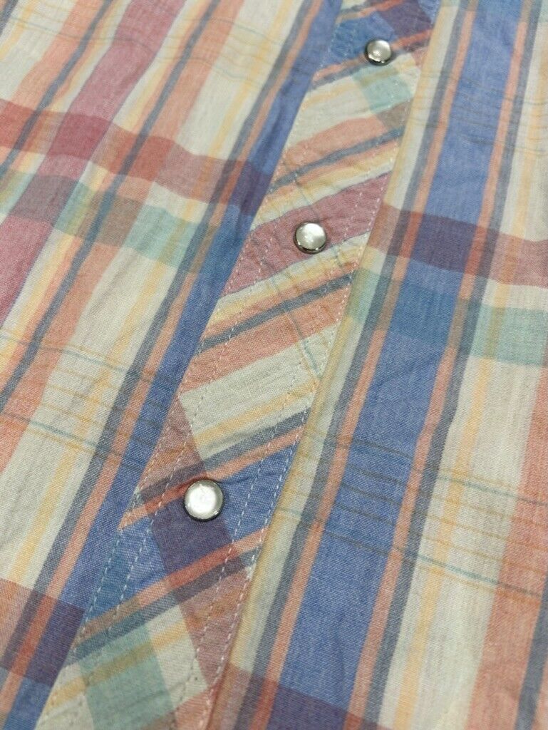 Vintage Wrangler Plaid Pearl Snap Short Sleeve Button Up Shirt Size XL
