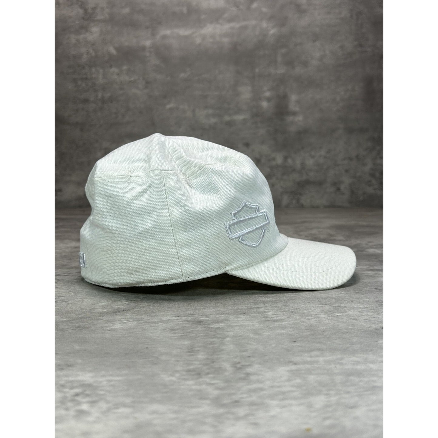 Vintage 2000s Harley Davidson Embroidered Logo Bedazzled Fitted Hat OSFA White