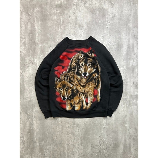 Vintage 90s 90s Wolf Wildlife Nature Animal Big Graphic Sweatshirt Size Large
