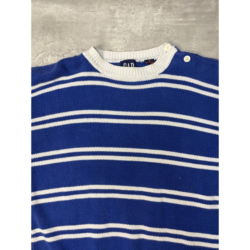 Vintage 90s Gap Striped Pattern Pullover Collar Button Knit Sweater Size Small