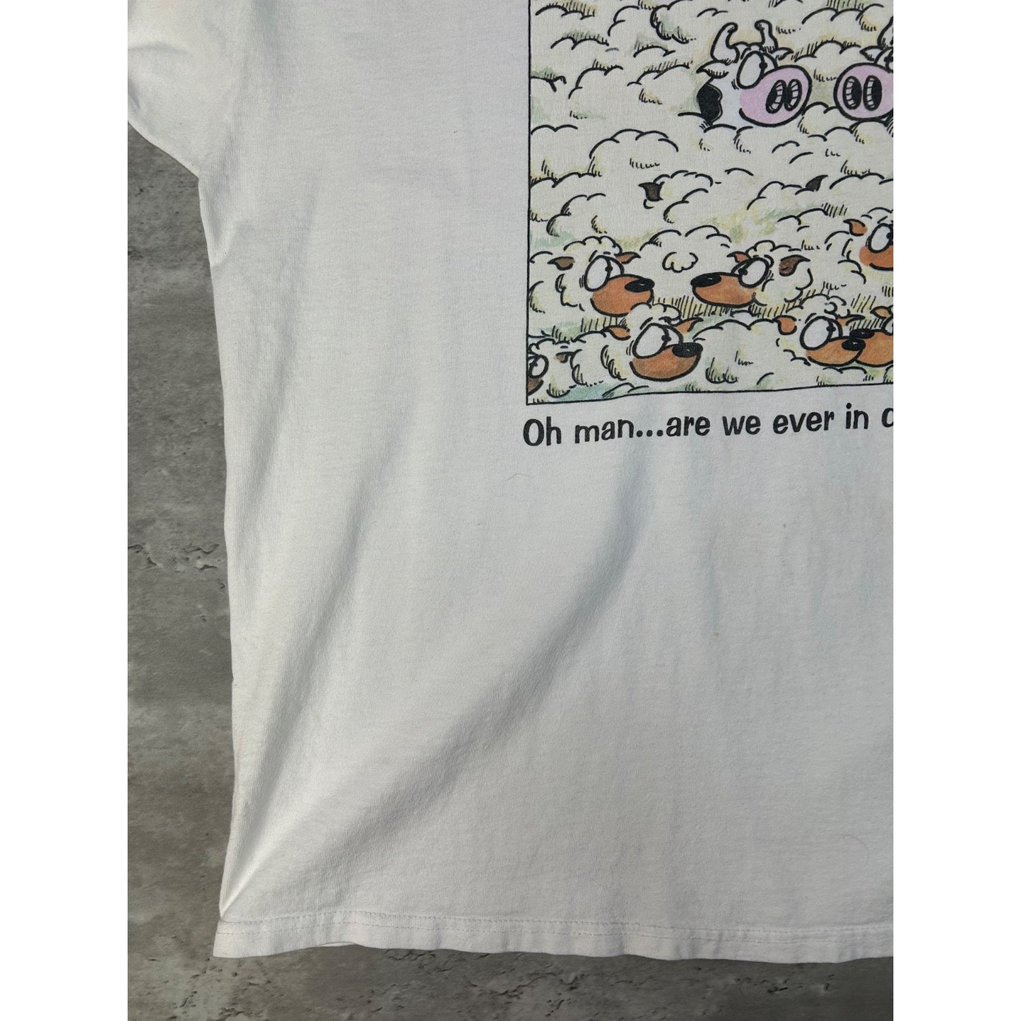 Vintage 1997 Cartoon Cow We Are In Deep Sheep Comedy T-Shirt Size XL