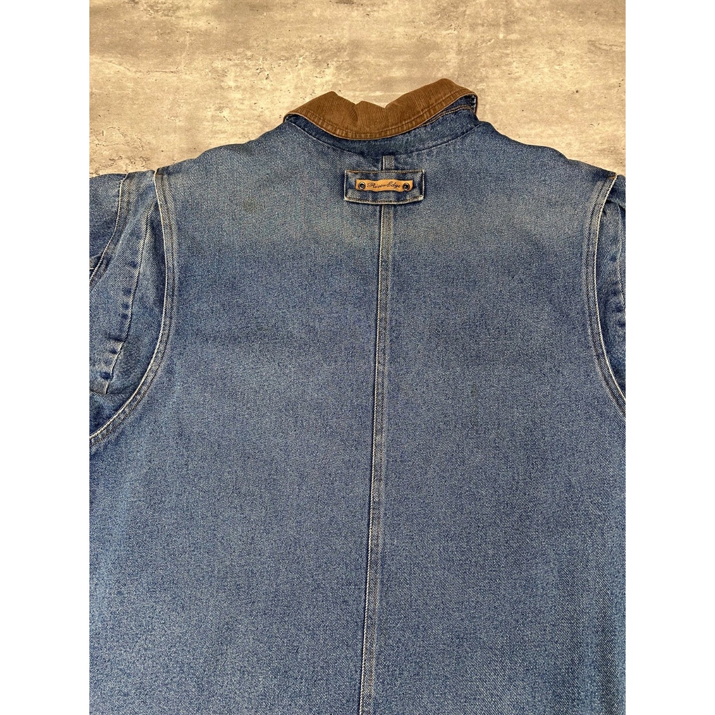 Vintage 90s RiverEdge Plaid Lined Light Wash Denim Workwear Chore Jacket Sz 2XL