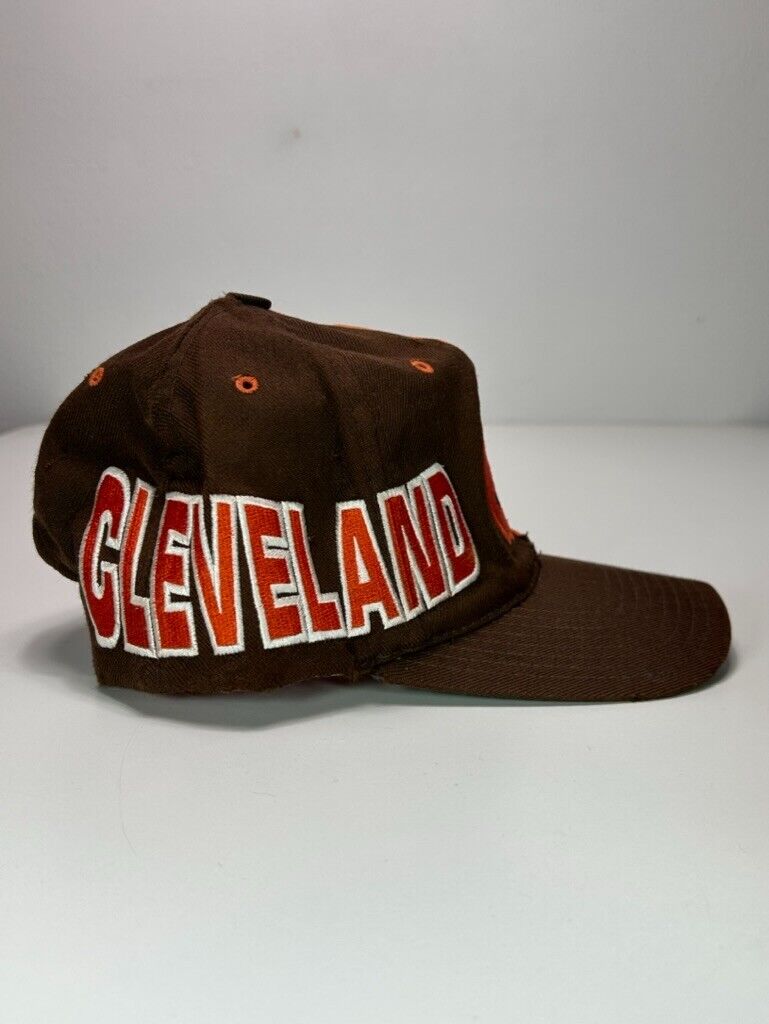 Vintage 90s Cleveland Browns NFL Embroidered Spellout Split Snapback Hat OSFA