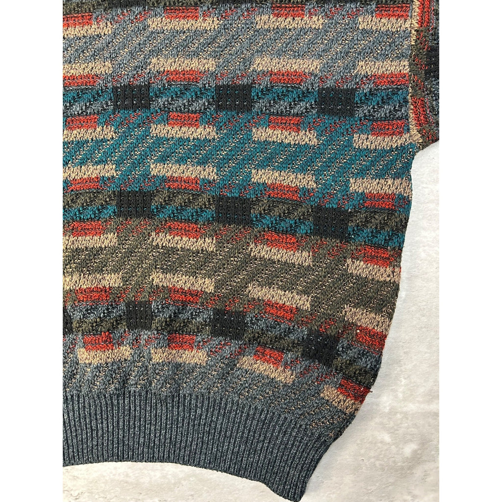 Vintage 90s Abstract Geometric Striped Pullover Knit Sweater Size Large