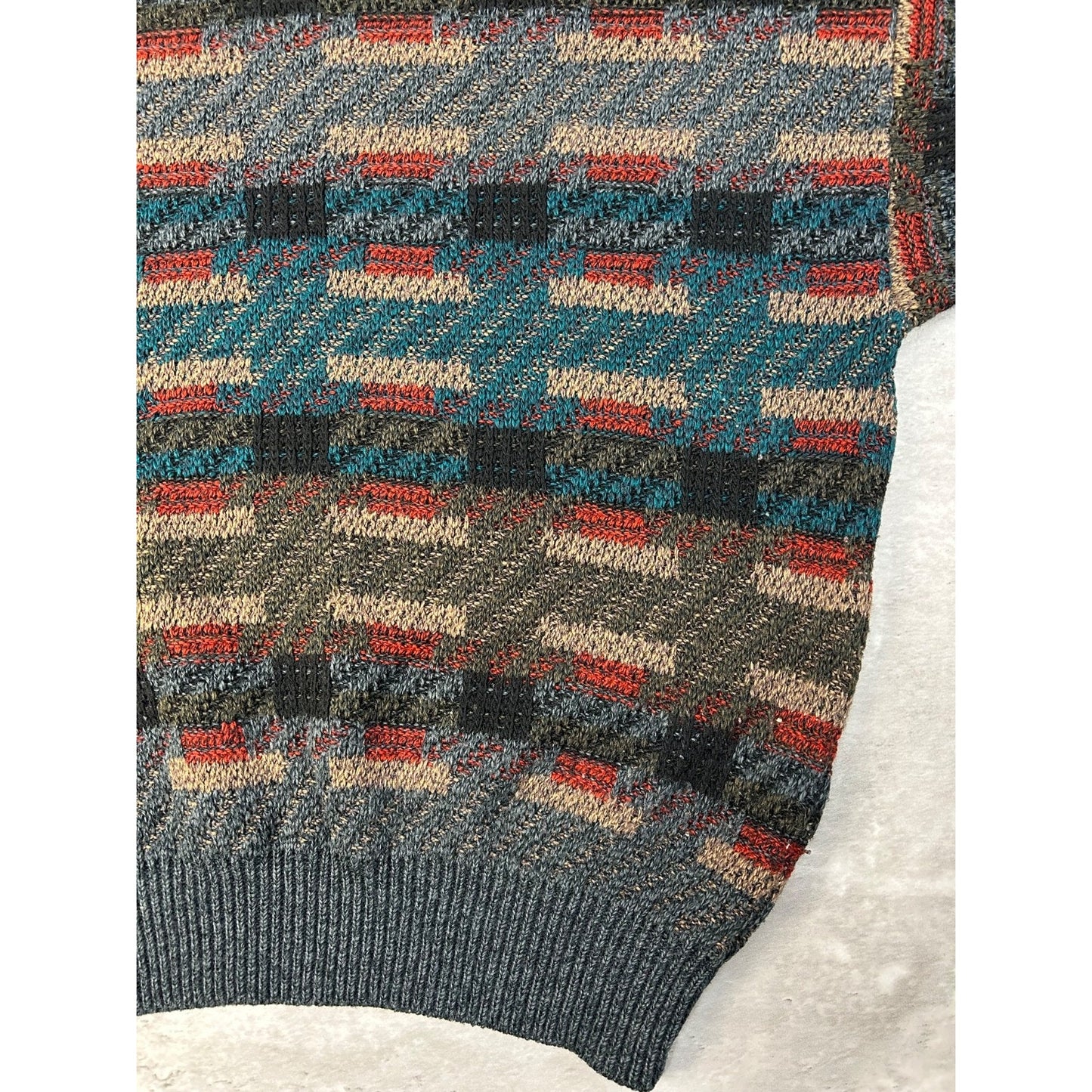 Vintage 90s Abstract Geometric Striped Pullover Knit Sweater Size Large