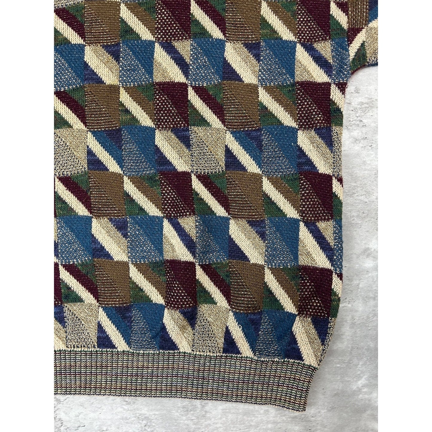 Vintage 90s TSR Earth Tone Geometric Striped Pullover Knit Sweater Size 2XL